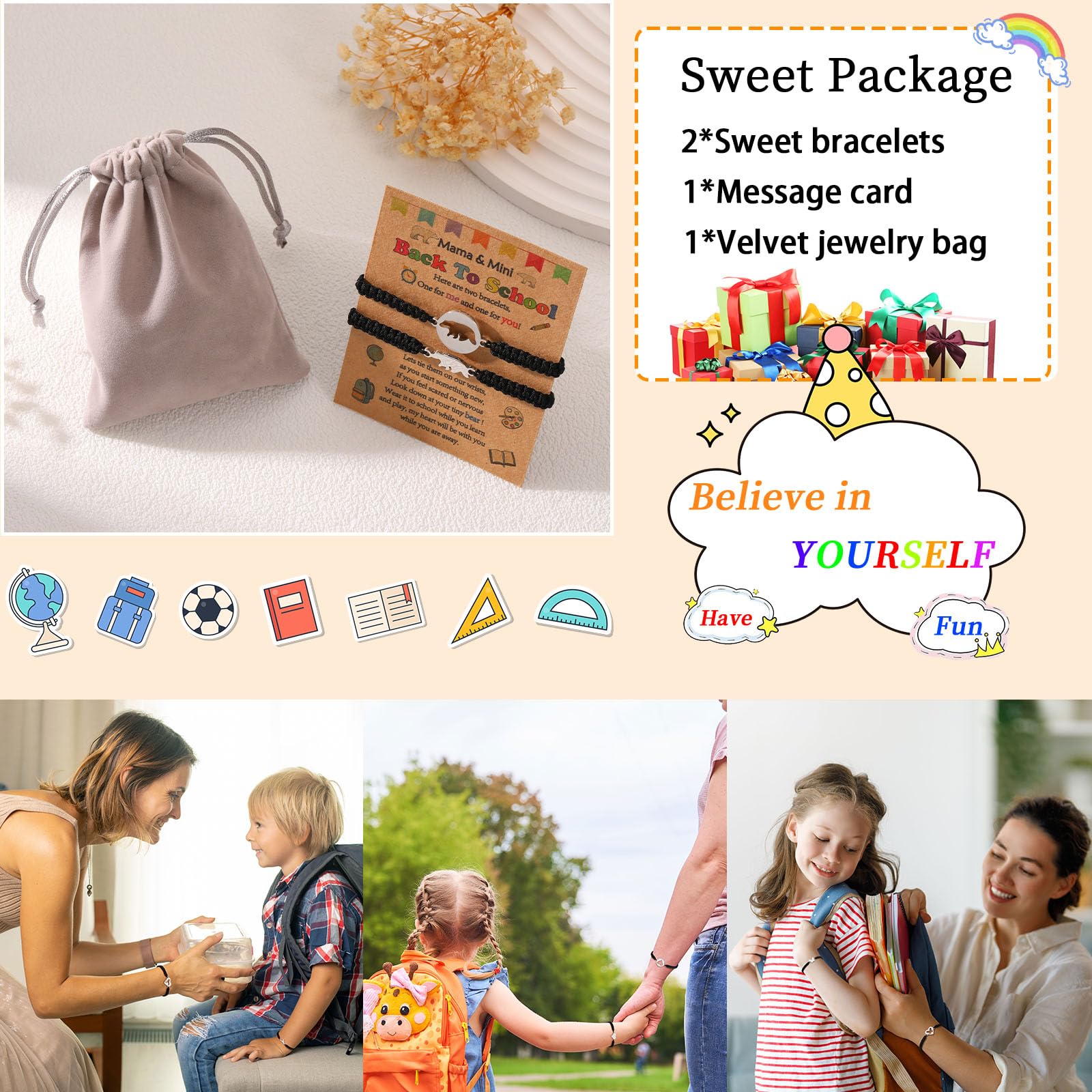 P. BLAKE Mother Daughter Bracelets Set - Matching Mommy and Me Jewelry Gifts for Women, Girls & Boys - Back to School, Kindergarten, Birthday & Mother's Day Presents - Perfect for Family Bonding & Special Occasions