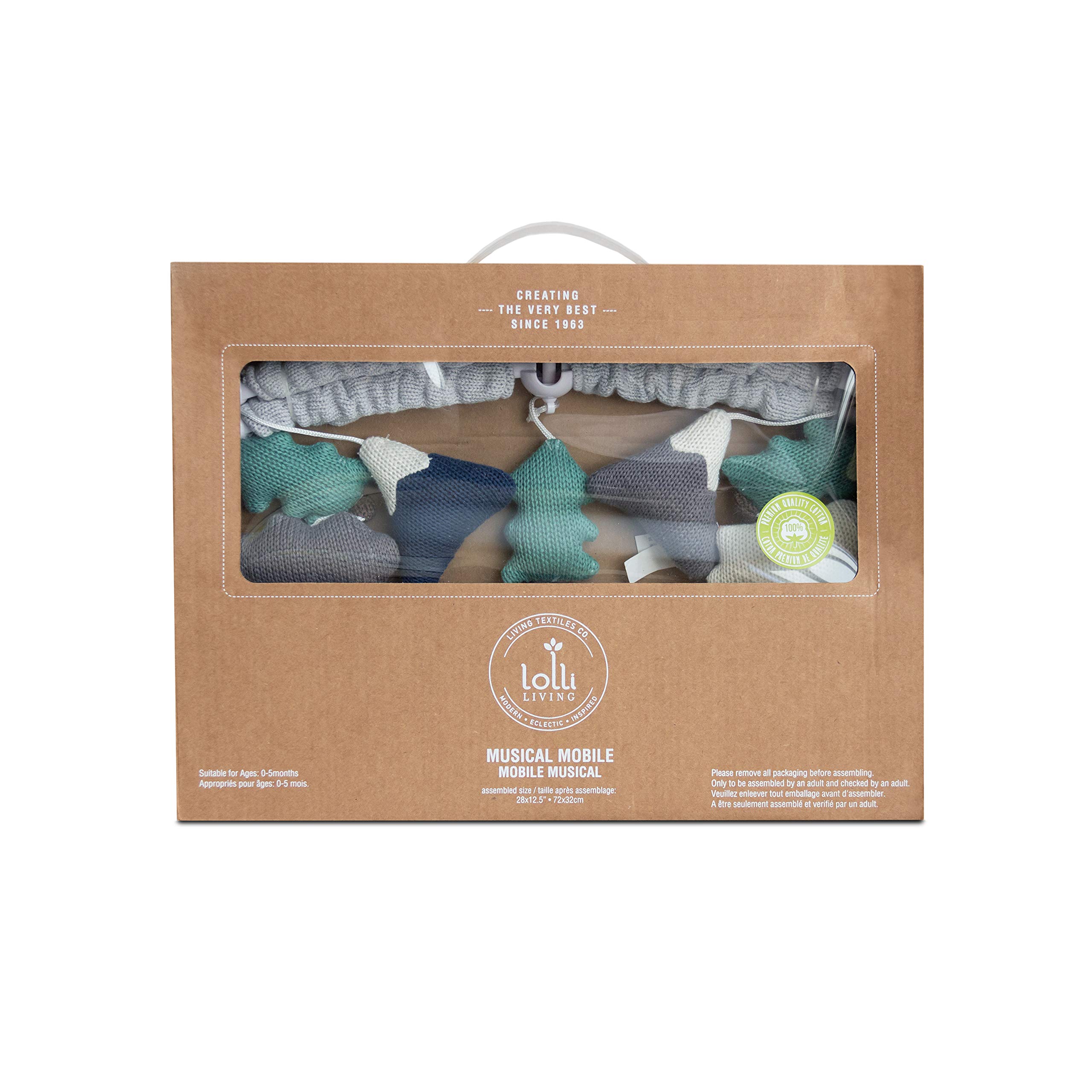 Living Textiles Baby Musical Mobile - Peaks | Soft Knitted Hanging Nursery Decor with Soothing Electronic Music Box for Newborns & Infants | Perfect for Crib Bedding, Baby Shower Gifts & Nursery Room Decoration