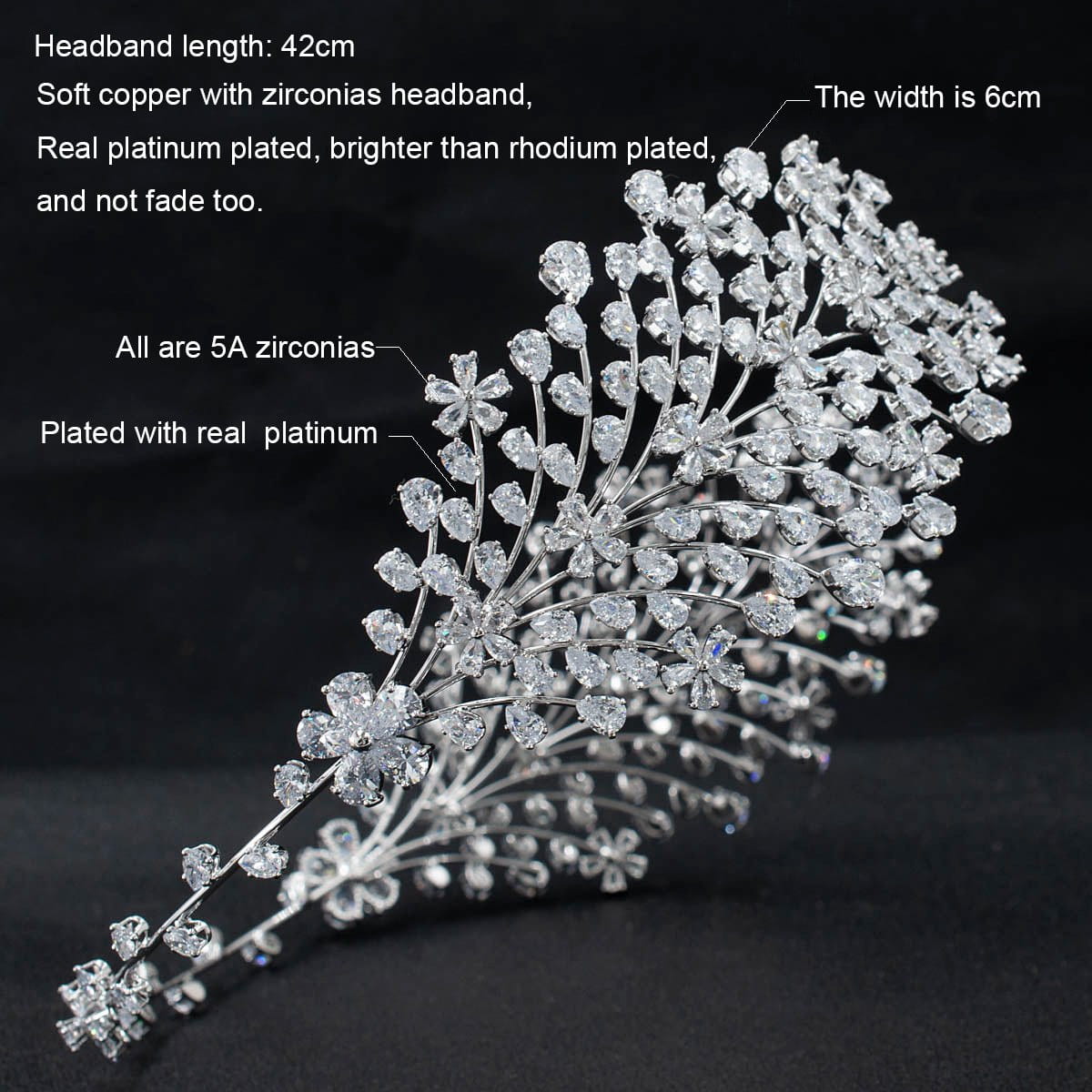 3/4 Round Cubic Zirconia Bridal Wedding Headband - Sparkling Soft Tiara Hairband for Women | Perfect for Bridal Showers, Weddings & Special Occasions
