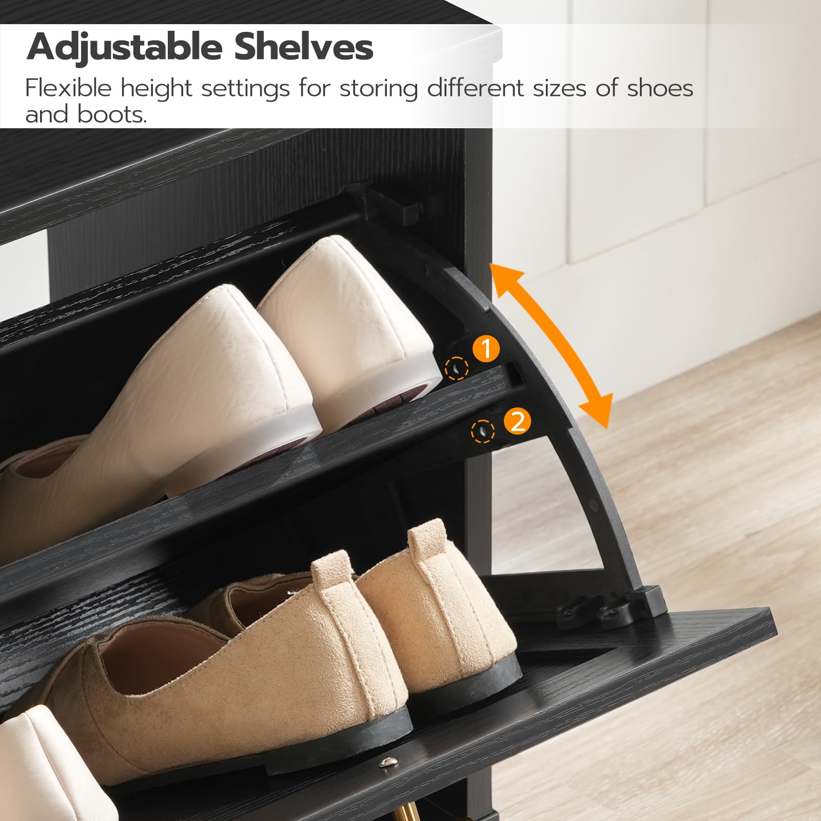 HOOBRO Entryway Shoe Bench with 2 Flip-Up Storage Drawers, Hidden Shoe Cabinet Organizer for Hallway, Foyer & Mudroom - Black & Gold Modern Design (DB48HX01) | Perfect for Small Spaces, Apartment Entryways & Shoe Storage Organization