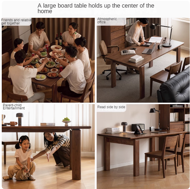 Premium Black Walnut Solid Wood Modern Dining Table - 6 Seater Rustic Farmhouse Style - Perfect for Dining Room, Kitchen & Open Concept Living Spaces