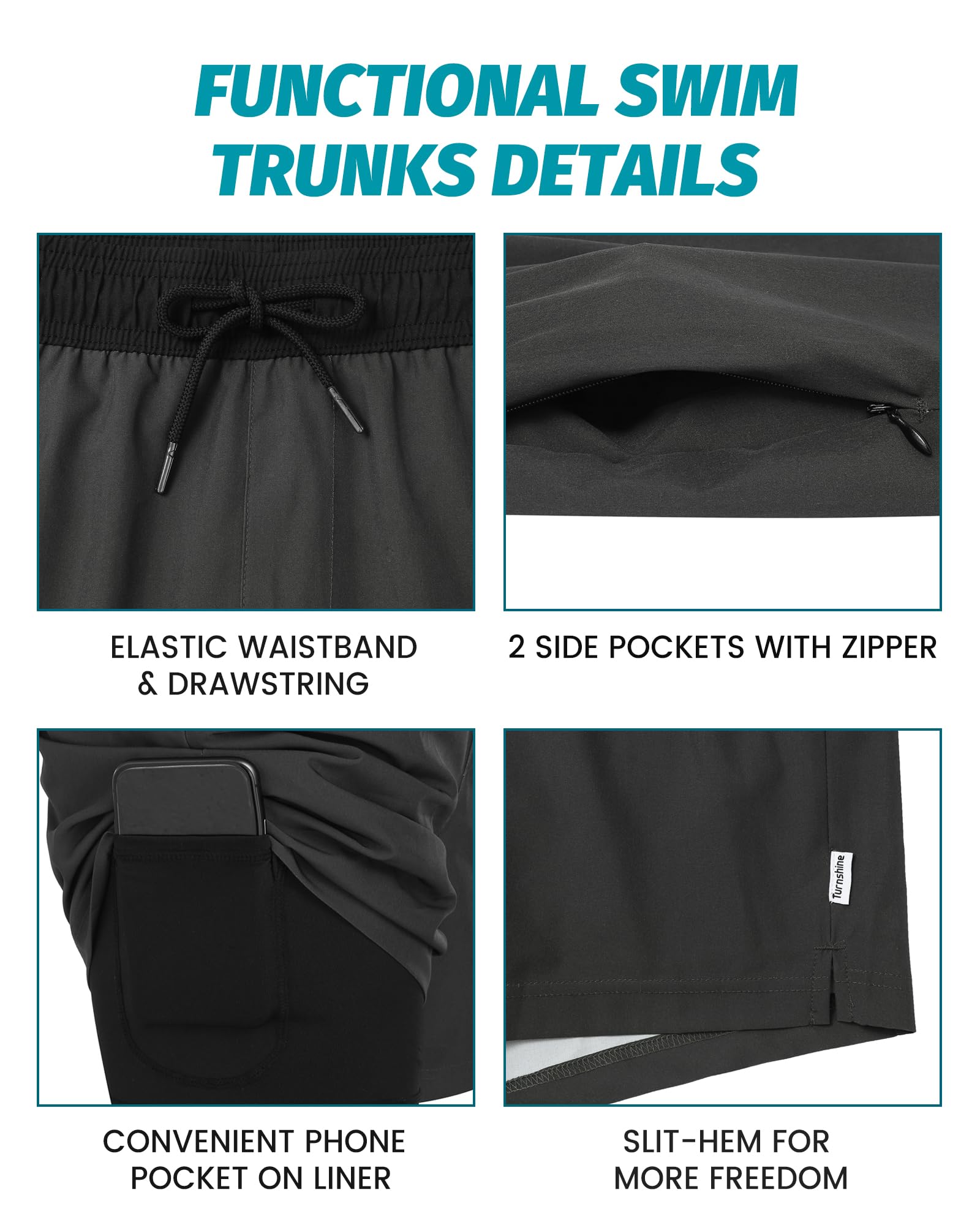 Men's Quick Dry Swim Trunks with Compression Liner - 5