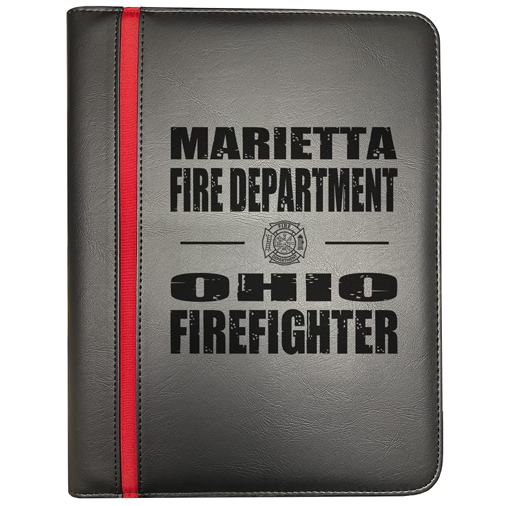 Firefighter Portfolio Organizer with Thin Red Line & Maltese Cross - Compatible with Marietta Ohio Fire Departments - Includes Firefighter's Prayer Print & 5-Pack Decals - Perfect for First Responders, EMS Gifts & Fire Station Organization