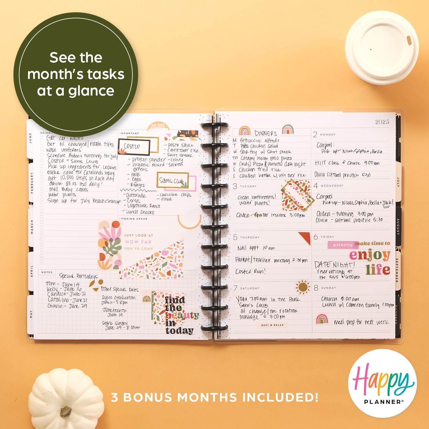 Happy Planner 2025 Disc-Bound 12-Month Planner - Daily Weekly Monthly Organizer with Dashboard Layout, 72 Pages, 12 Dividers & 2 Sticker Sheets - Big Size 8.5