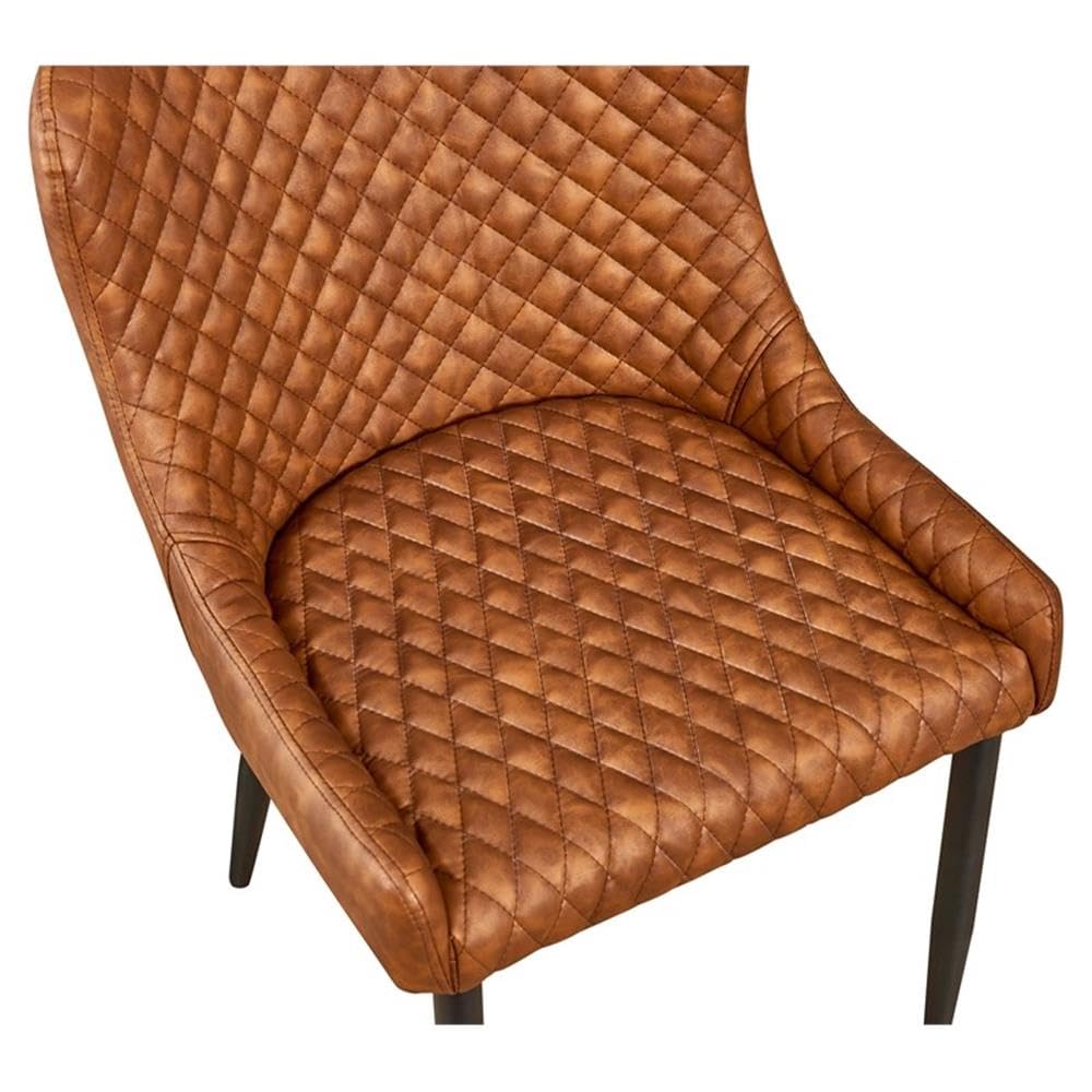 Pemberly Row 18'' Modern Faux Leather Tufted Dining Chairs in Tan - Set of 2 | Comfortable Upholstered Kitchen Chairs for Dining Room, Breakfast Nook & Home Office