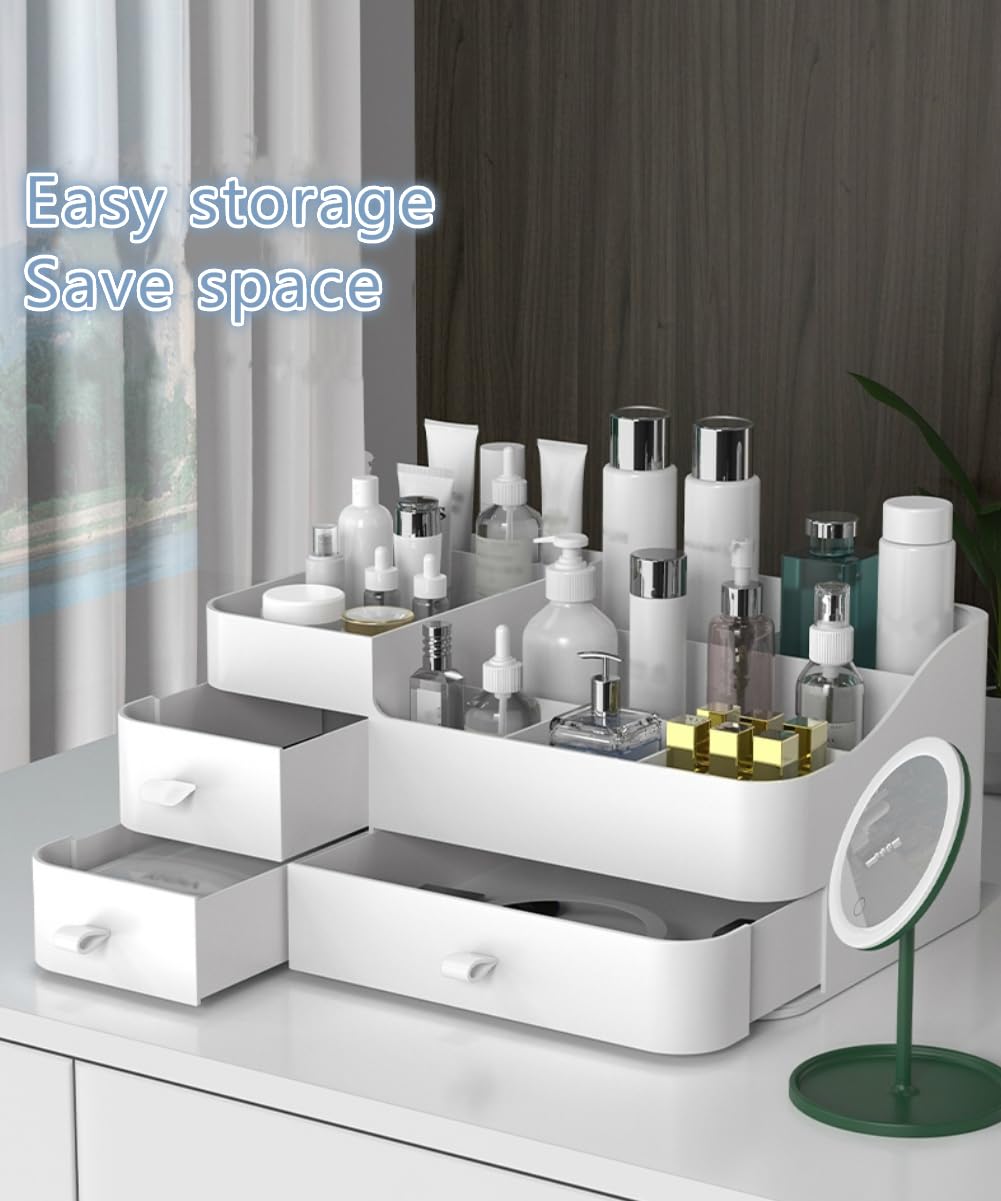 MIUOPUR Large Makeup Organizer with Drawers - Cosmetic Storage for Lipstick, Jewelry, Nail & Skincare Products - Vanity & Bathroom Countertop Organizer - White (Perfect for Bedroom, Dressing Table & Bathroom Organization)