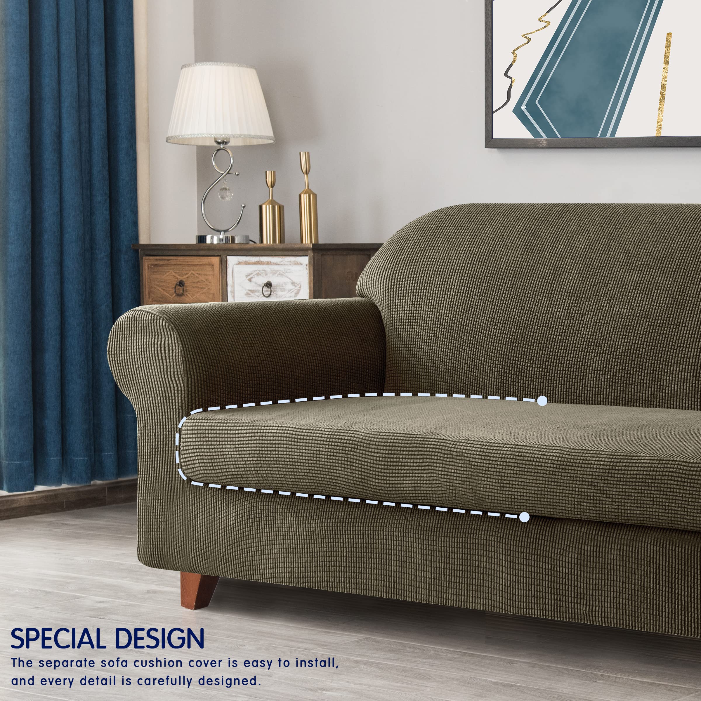 SUBRTEX 2-Piece Stretch Sofa Slipcover Set - Olive Green Couch Cover for Loveseat & Living Room Furniture Protector | Waterproof, Anti-Slip & Pet-Friendly | Perfect for Homes with Kids, Dogs or Cats