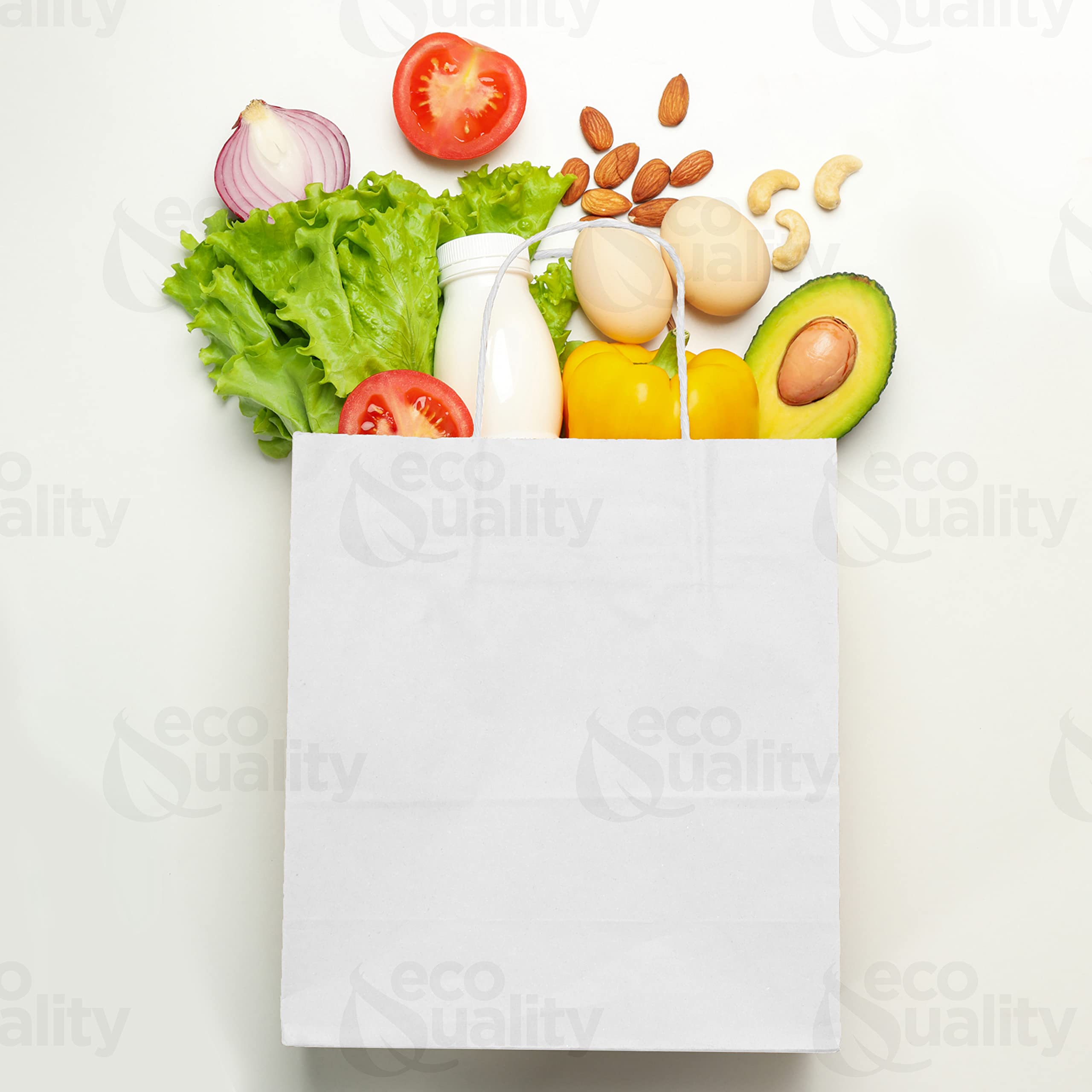 EcoQuality Large White Kraft Paper Bags with Handles 18x7x19 inches - 200 Pack | Reusable & Durable Shopping, Gift, Party, Grocery Bags | Eco-Friendly Lunch Bags for Retail, Merchandise & Everyday Use