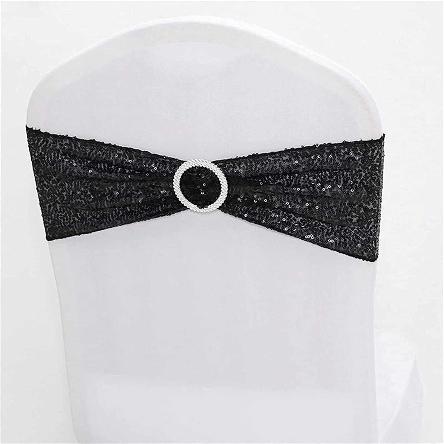 100pcs Black Sequin Chair Sashes - Stretch Spandex Chair Bands with Buckle for Wedding, Banquet, Birthday, Graduation Party Decor | Anniversary, Prom, Celebration Chair Decorations | Perfect for Indoor & Outdoor Events, Table Settings, Venue Decor
