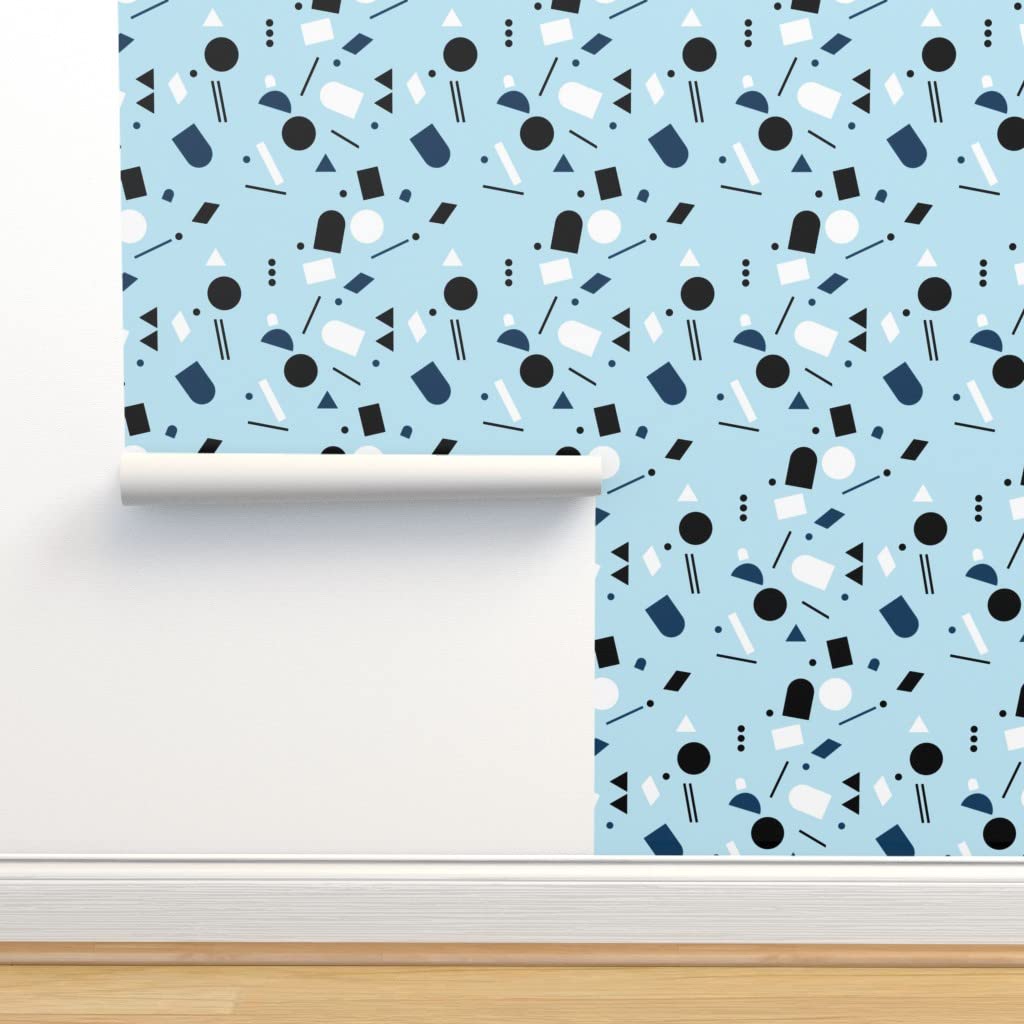 Peel & Stick Removable Wallpaper 12ft x 2ft - Geometric Terrazzo Pattern in Light Blue & Black | Modern Abstract Design for Living Room, Bedroom, Office Decor | Easy DIY Home Improvement