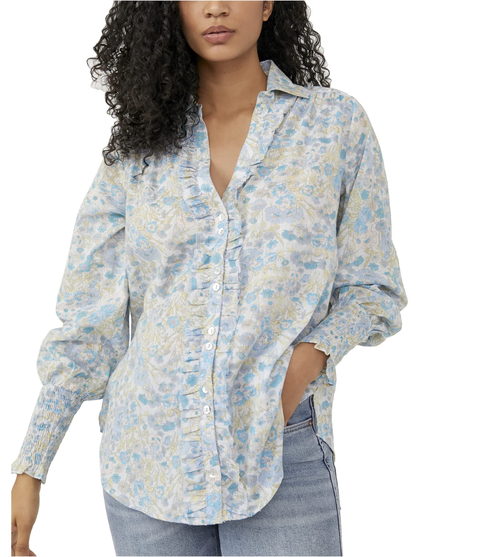 Free Women's Wild Gardenia Blouse - Floral Print Boho Chic Top for Casual Wear & Summer Outfits | Perfect for Beach Vacations, Music Festivals & Date Nights
