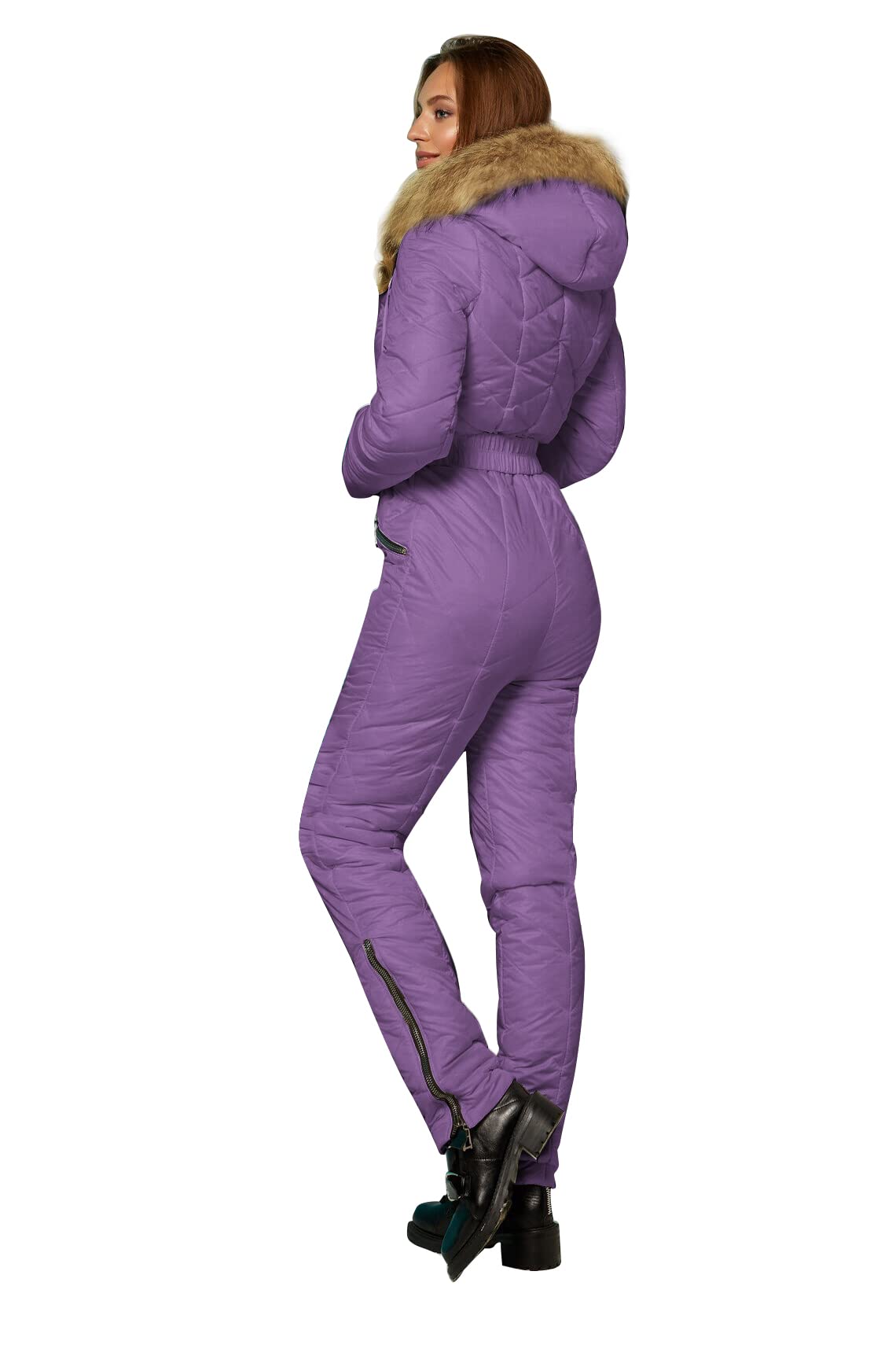 Yousify Women's Winter Ski Suit - One Piece Hooded Snowsuit with Fur Collar for Skiing, Snowboarding & Outdoor Sports | Waterproof & Warm Winter Coat for Cold Weather Adventures