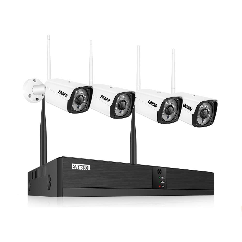 Eversecu 4CH Smart Wireless Security Camera System - 4pcs 2K 3MP Outdoor Surveillance Cameras with Microphone & DVR Kit | Face Recognition, Motion Detection, Remote Viewing via Smartphone | Ideal for Home Security, Business Monitoring & Property Protection