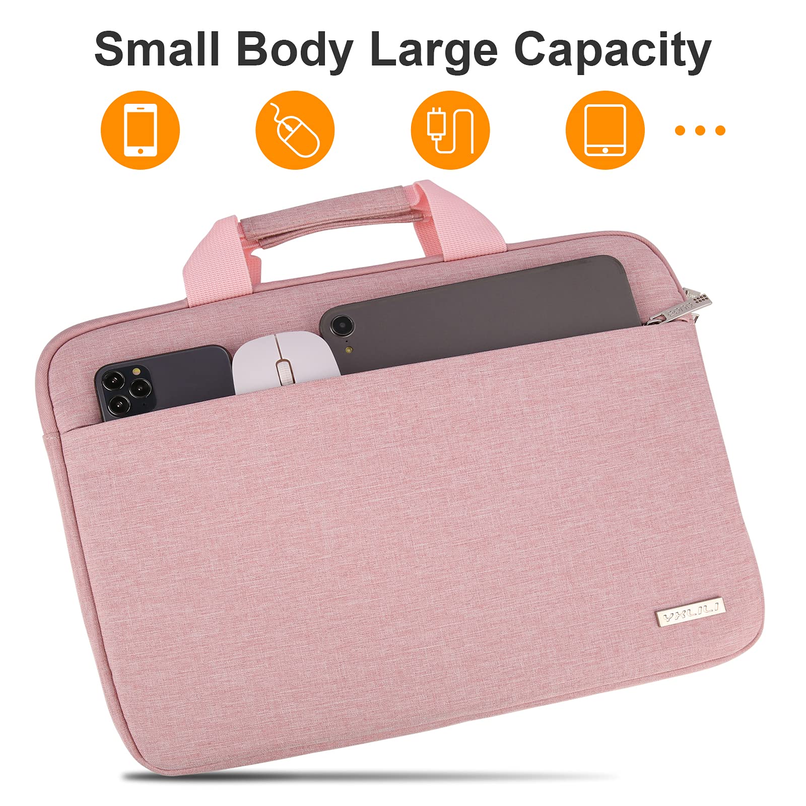 YXLILI 13-14 Inch Laptop Sleeve Case - Protective Padded Bag with Soft Lining & Handle for MacBook Pro/Air, Acer, ASUS, HP, Lenovo, Dell Chromebook - Perfect for Work, School & Travel (Pink)
