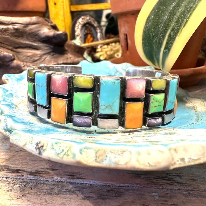 Styling Sterling Silver Turquoise Gemstone Confetti Cuff Bracelet - Perfect for Boho Fashion, Casual Wear & Gift Giving