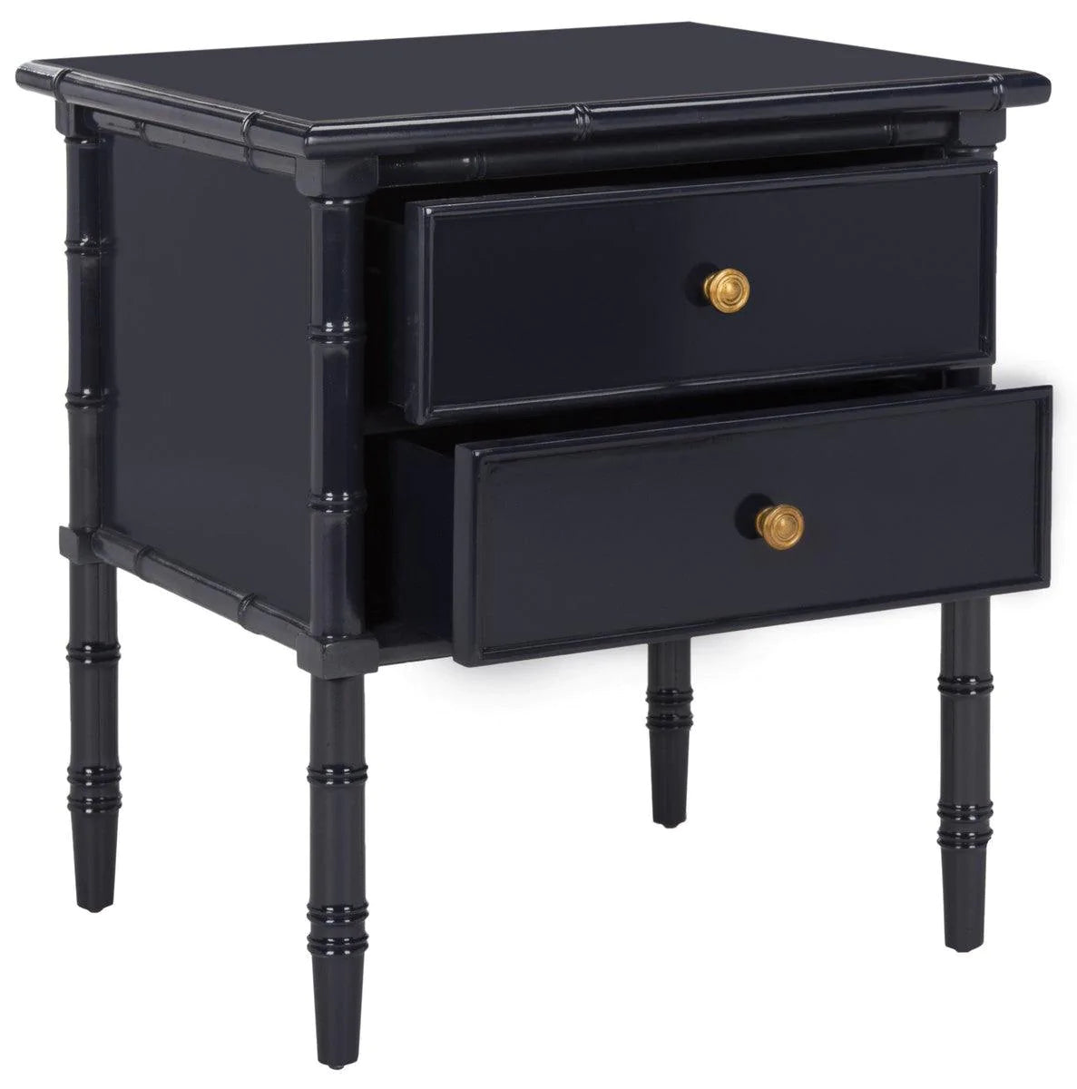 Coastal Two Drawer Bamboo Nightstand in Navy - Stylish Bedside Table for Beach House, Bedroom & Guest Room Decor