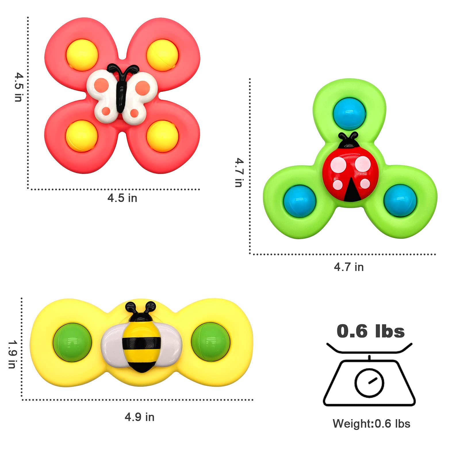 **Sensory Spinner Toys for Toddlers 2-3 Years Old - 3 Pack Suction Cup Bath Toys for Babies 18+ Months, Fun Learning & Developmental Gifts for Boys & Girls - Perfect for Bath Time, Playtime & Stress Relief**
