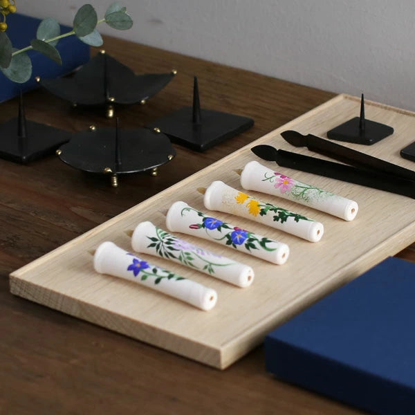 DAIYO Hand-Painted Rice Wax Candles - 12-Piece Set with Four Seasons Floral Design | Traditional Japanese Wa Rousoku Candles for Home Decor, Meditation & Gift Giving