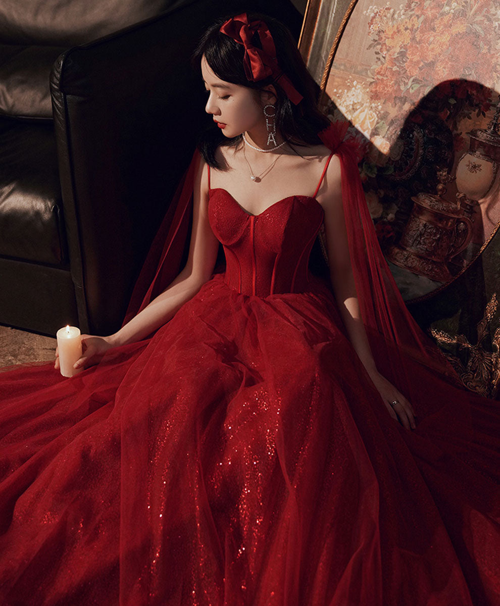 Elegant Burgundy Tulle Long Prom Dress with Sequin Details - Formal Evening Gown for Homecoming, Ball, and Special Occasions