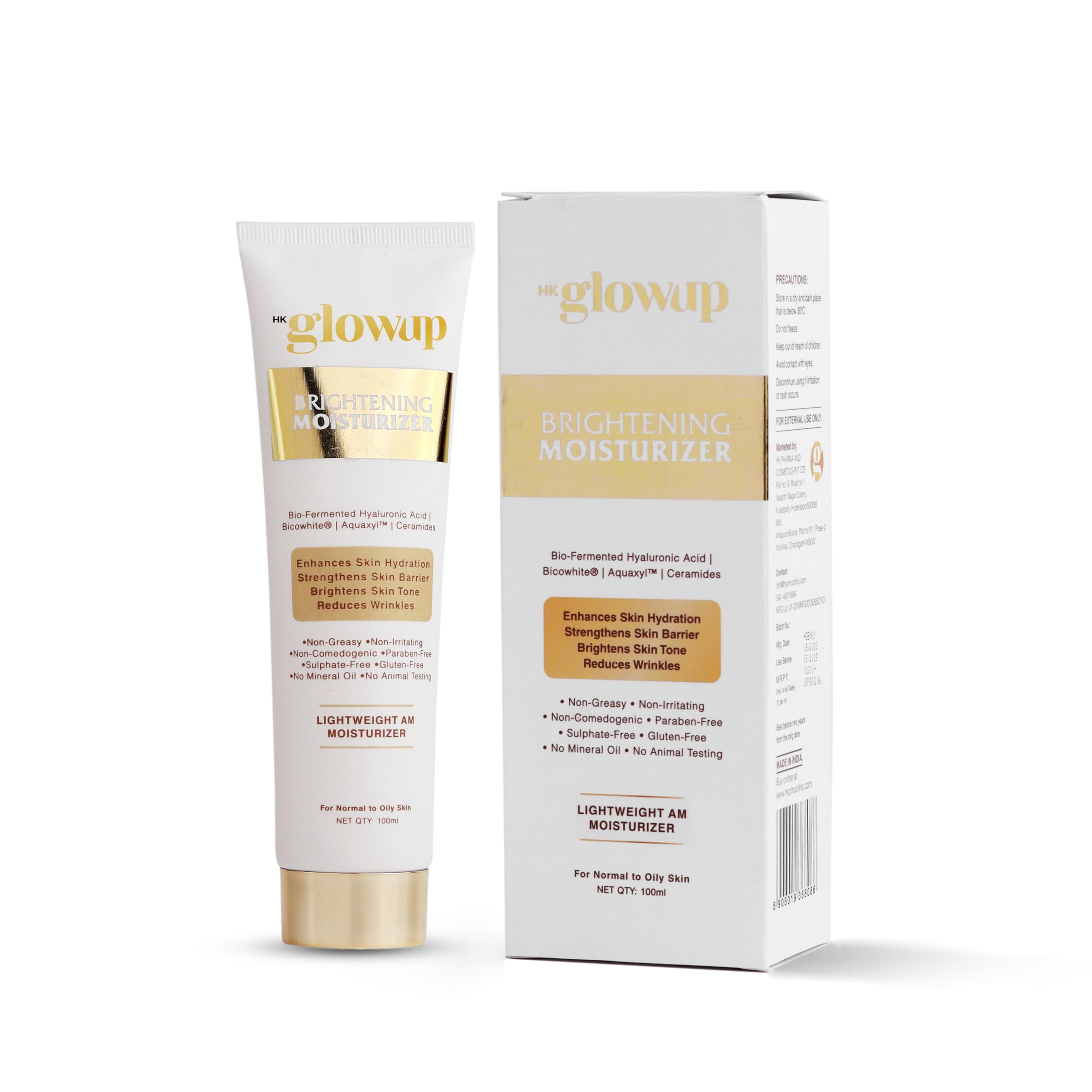 HK Glowup Brightening Face Moisturizer for Brighter, Soft & Radiant Skin - Daily Illuminating Lotion for Glowing Complexion | Lightweight, Non-Greasy Formula for Women & Men (100ml) | Perfect for Morning/Night Skincare Routine & Makeup Prep
