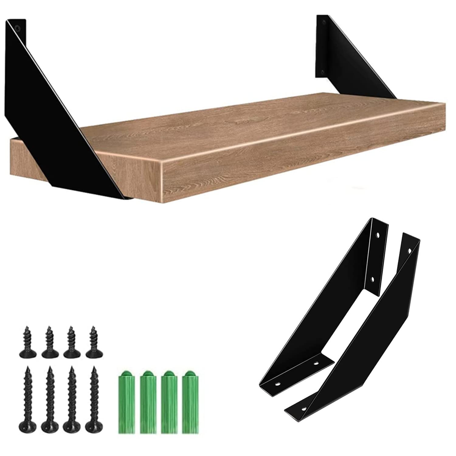 6 Inch Black Floating Shelf Brackets (2-Pack) - Heavy Duty Metal Wall Mounted Shelf Supports for Storage, Kitchen, Study, Garden & Coffee Shop Decor - Perfect for Organizing Books, Plants & Kitchenware