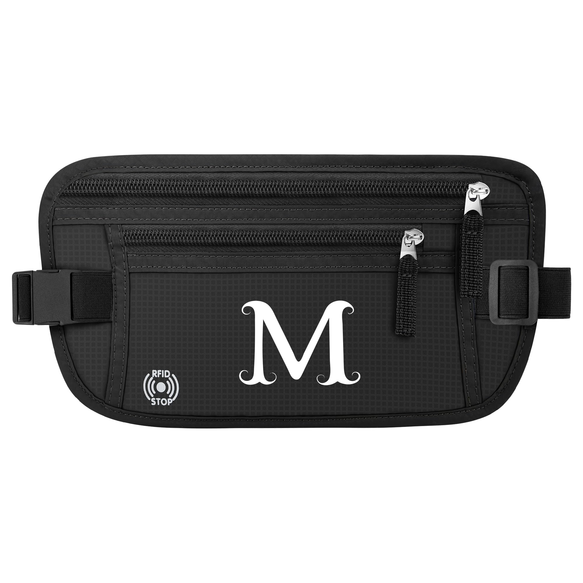 Anti-Theft RFID Travel Money Belt with Personalized Initials - Slim Passport Holder & Travel Wallet for Women & Men (Letter M) - Perfect for Airports, Vacations & Secure Cash Storage