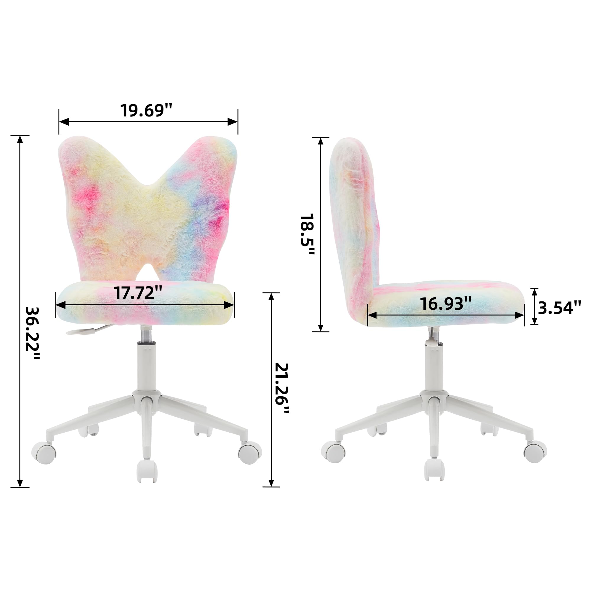 Adjustable Kids Desk Chair with Wheels - Ergonomic Swivel Computer Chair for Children, Soft Butterfly Shaped Back Support - Perfect Study Chair for Girls Bedroom, Homeschooling & Online Learning