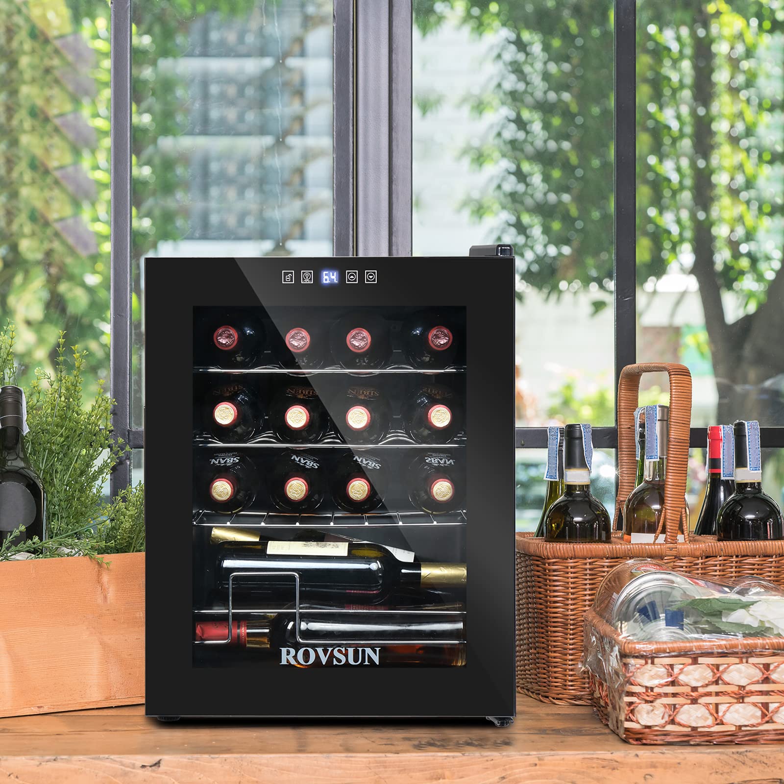 ROVSUN 16 Bottle Wine Cooler Refrigerator - Freestanding Compressor Wine Chiller with Digital Temperature Control & Double-Layer Glass Door - Perfect for Storing Red Wine, White Wine, Champagne and Beer - Ideal for Home Bars, Restaurants, and Entertaining Guests