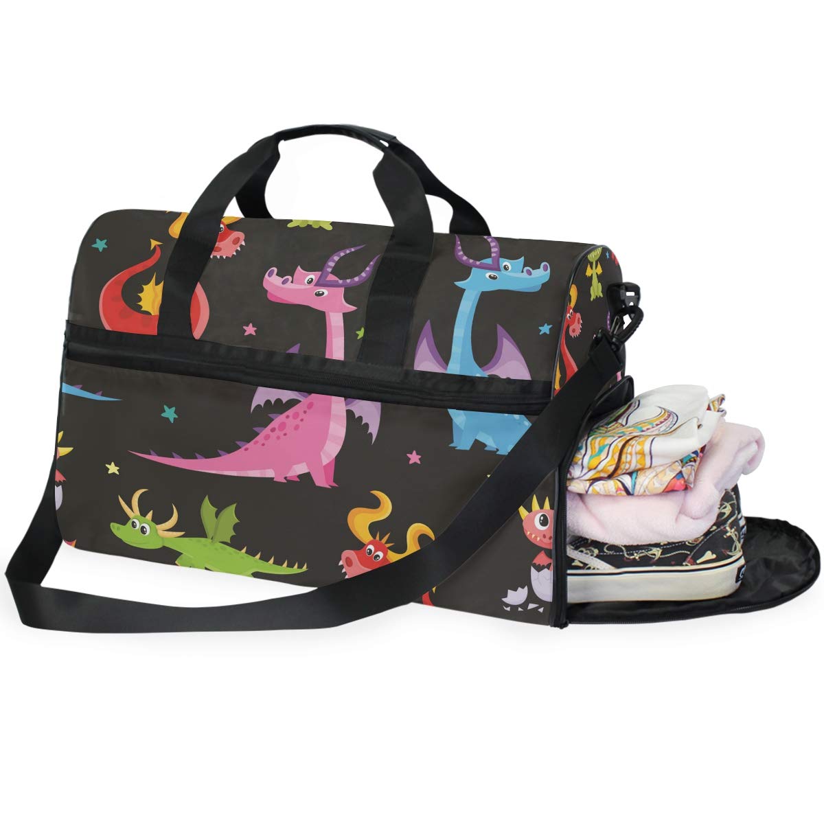 AHOMY Funny Cartoon Dragon Gym Bag with Shoes Compartment - Large Sports Duffel Bag for Men Women - Perfect for Workout, Travel & Sports Gear Storage