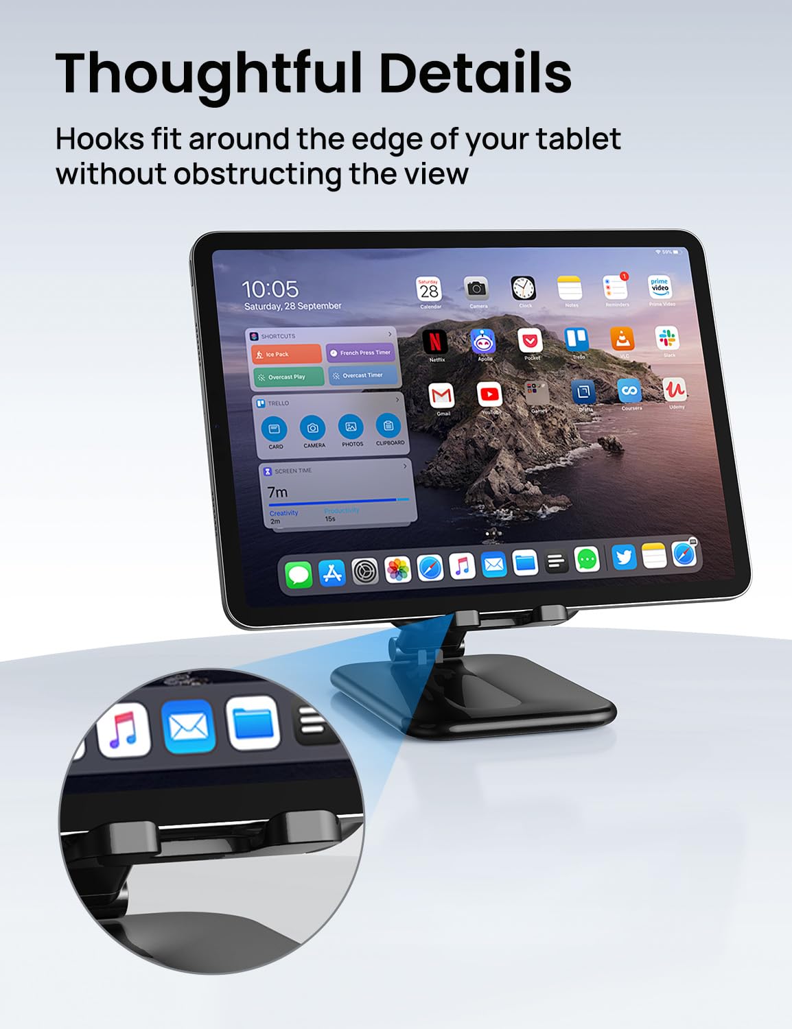 OMOTON Adjustable Foldable Tablet Stand Holder for iPad, iPhone, Samsung Galaxy Tab - Portable Monitor Stand & Desktop Dock for iPad Pro/Air/Mini, Galaxy Tab, Smartphones (Up to 12.9