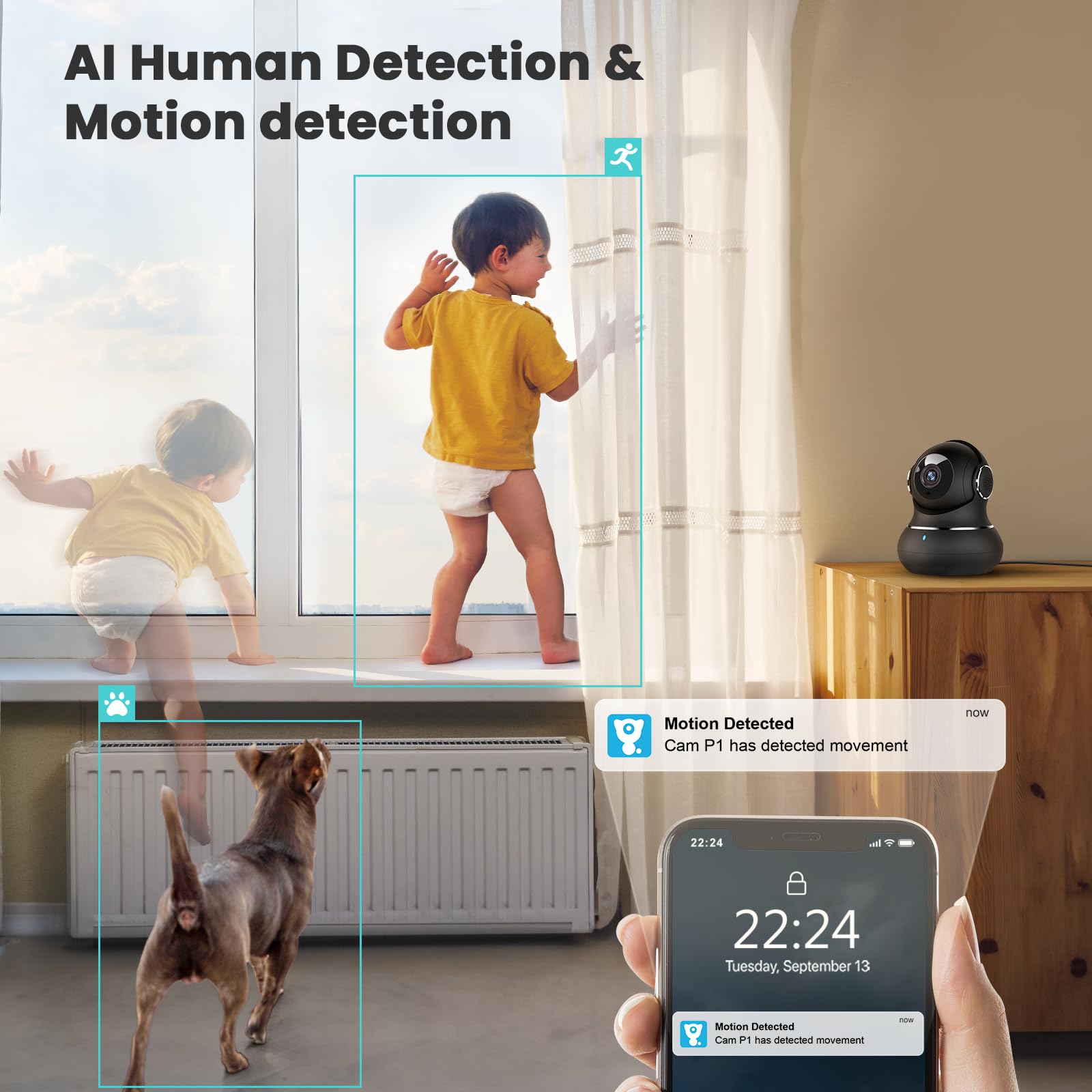Little Elf 5MP Pet Camera with 360° Motion Tracking - 5GHz/2.4G Dual-Band WiFi Indoor Security Camera, IR Night Vision & 2-Way Audio - Baby Monitor, Pet Camera & Home Surveillance - Works with Alexa - Perfect for Nursery, Living Room & Pet Areas