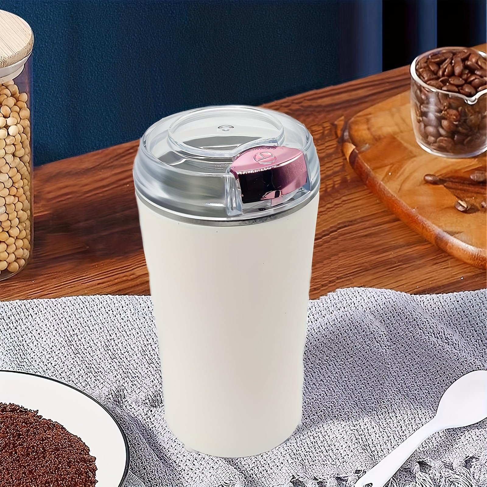 200W Electric Herb Grinder - Powerful Fast Grinding for Dry Spices, Flower Buds, Nuts & Coffee Beans - Includes Cleaning Brush & One-Touch Button - Perfect for Kitchen, Baking, Coffee Brewing & Herbal Preparations