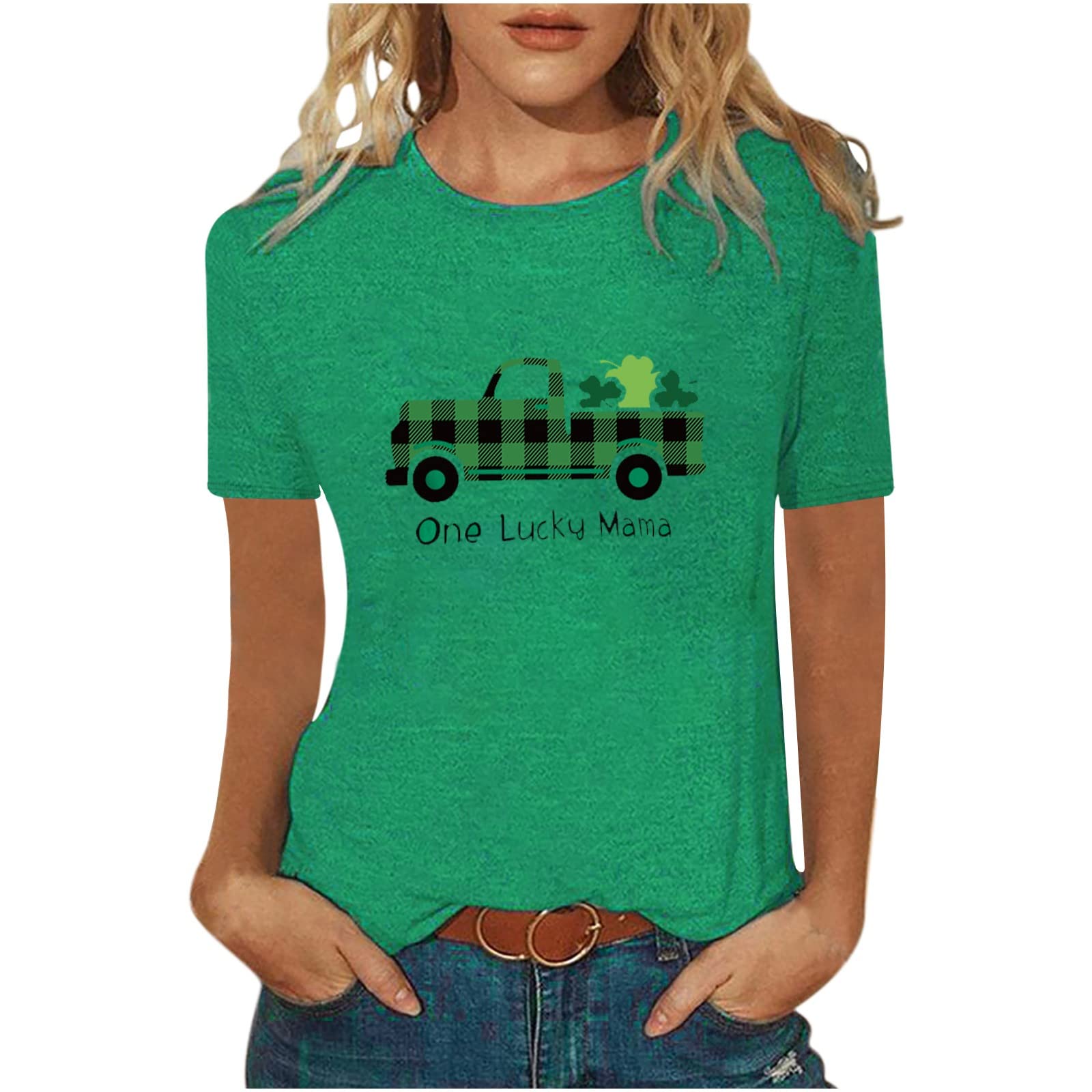 St. Patrick's Day Women's T-Shirt - Cute Gnome Graphic Printed Short Sleeve Top for Mom | Fun Holiday Party Outfit & Casual Spring Wear