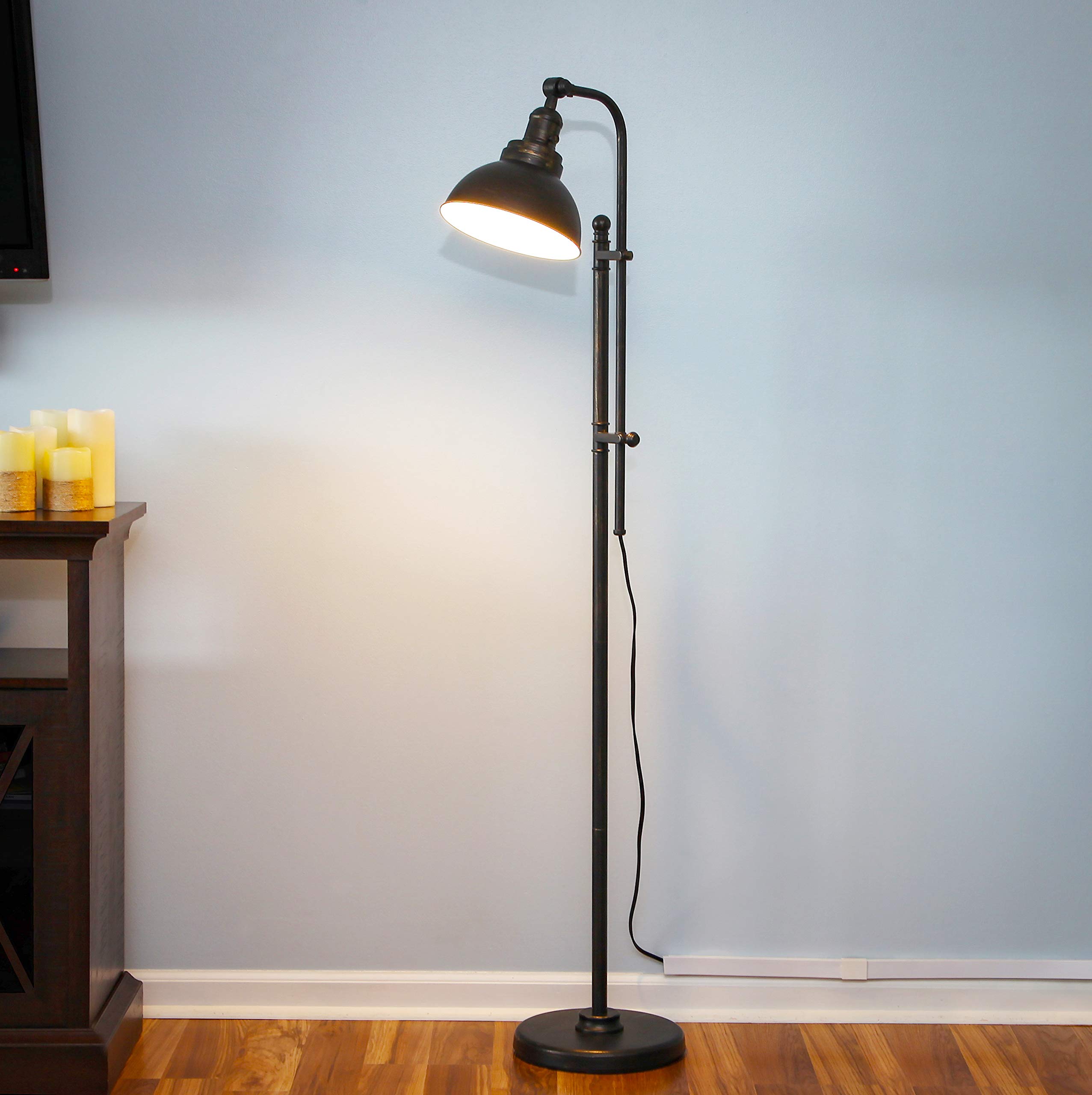 Brightech Dylan Industrial LED Floor Lamp - Adjustable Head Standing Light for Living Room, Bedroom & Office - Farmhouse Style Reading Lamp - Perfect for Home Decor & Workspace Lighting