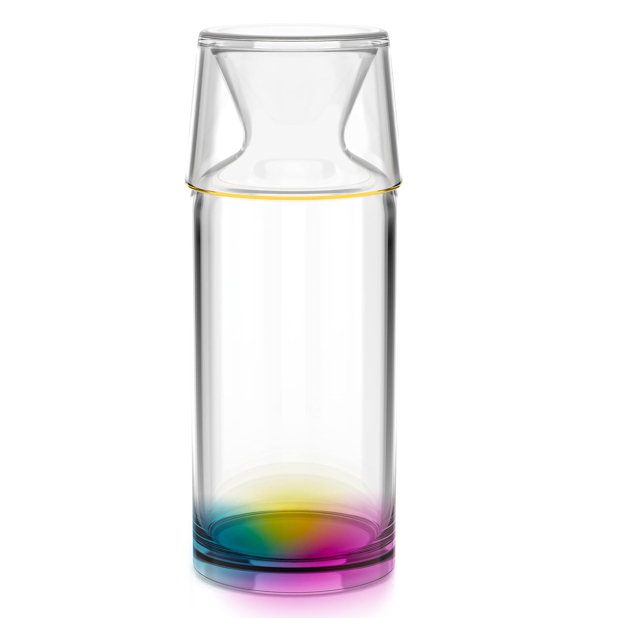 Rainbow Glass Water Carafe with Glass - 23.6oz Bedside Water Pitcher for Bedroom, Nightstand & Bathroom - BPA-Free Drinking Water Jug for Juice, Lemonade & Mouthwash - Perfect for Hydration at Home, Office or Hotel Stay