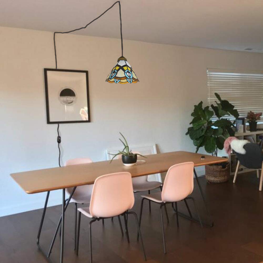 Kiven Plug in Pendant Light with 15 Ft Black Fabric Cord & 7.9