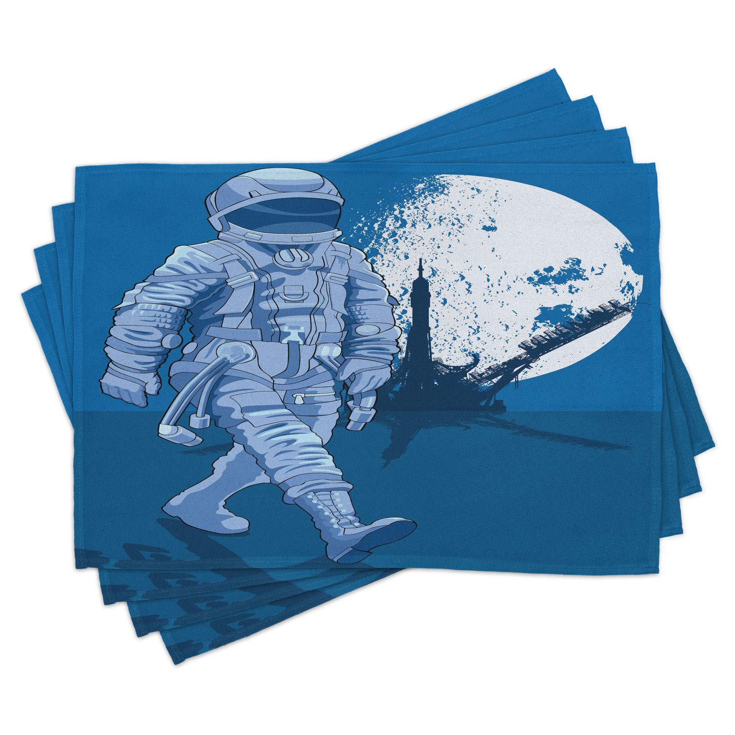 Ambesonne Astronaut Place Mats Set of 4 - Space-Themed Washable Fabric Table Mats for Dining Room & Kitchen Decor - Perfect for Sci-Fi Parties, Space Enthusiasts & Modern Home Decor (Night Blue & White)