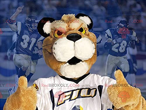 SPOTSOUND REDBROKOLY Mascot - Beige & White Tiger Plush with White T-Shirt - Perfect for Sports Events, School Spirit, and Team Cheering