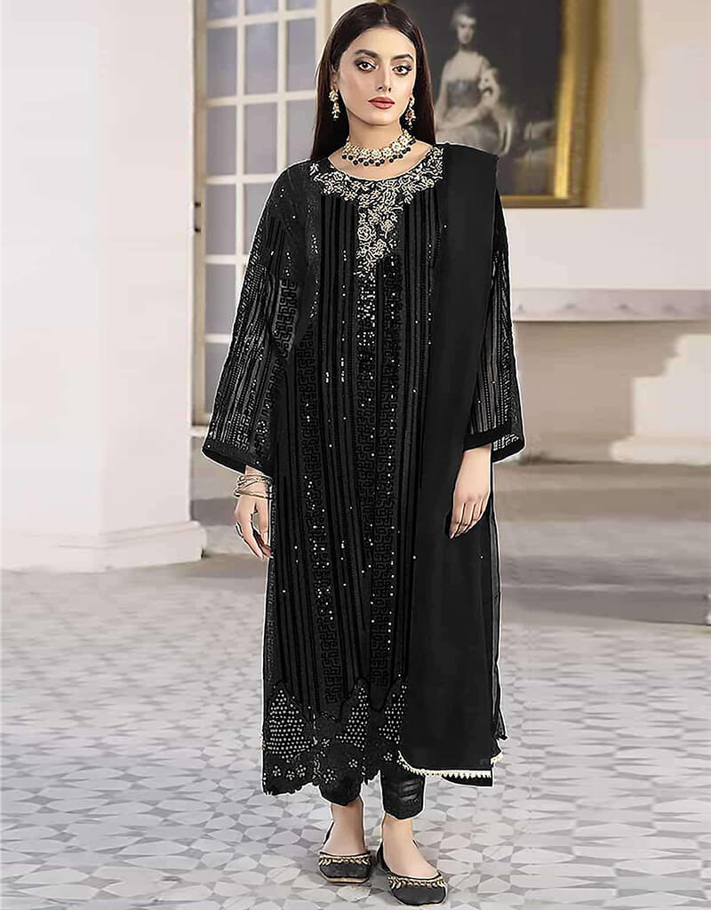 Elegant Black Faux Georgette Pant Suit for Women - Office Wear, Business Attire & Formal Occasions