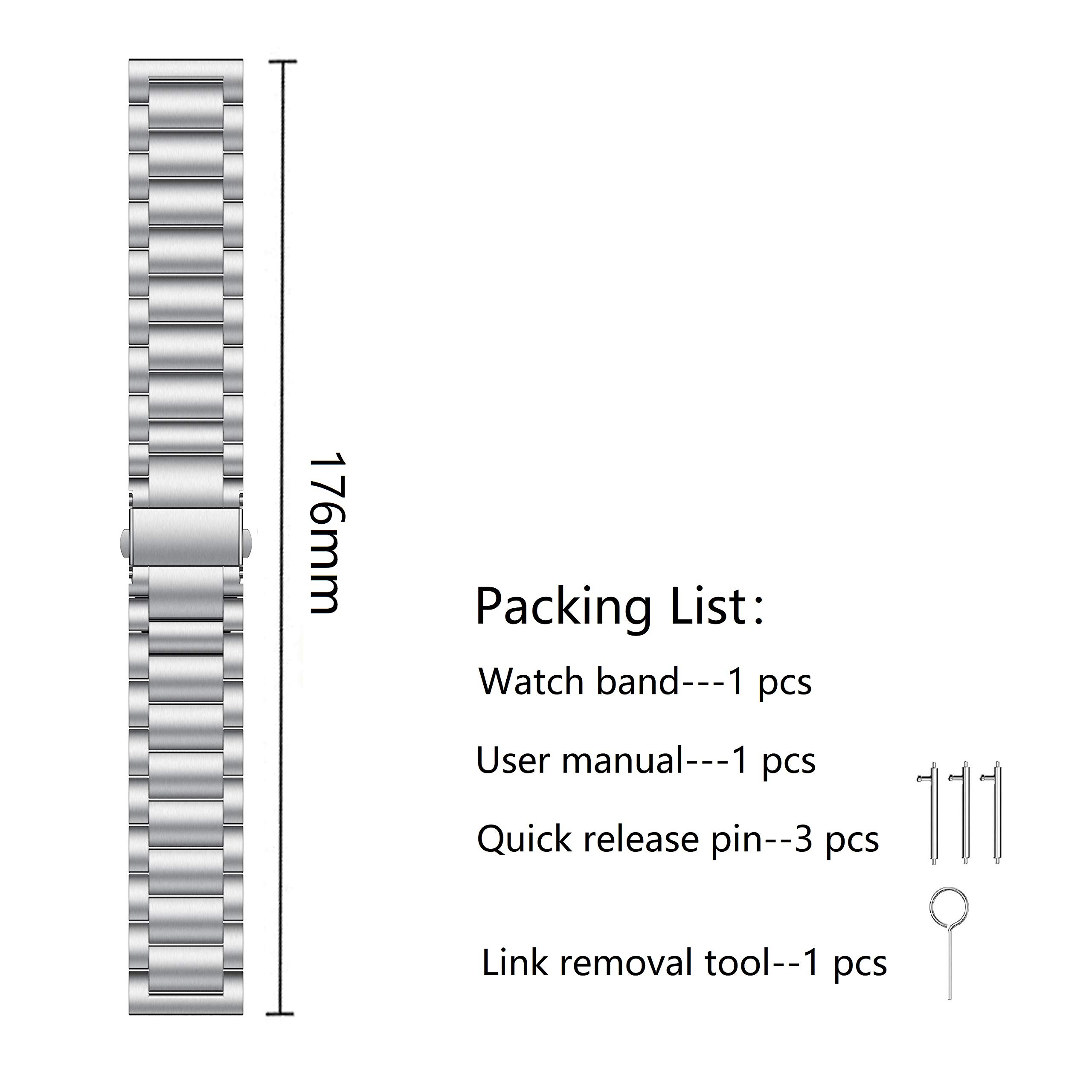 20mm Stainless Steel Watch Band for Garmin Vivoactive 3, Forerunner 645, Forerunner 245, Galaxy Watch 42mm, Galaxy Watch Active 2 40mm/44mm, Galaxy Watch 3 41mm - Durable Replacement Strap for Running, Workouts & Everyday Wear