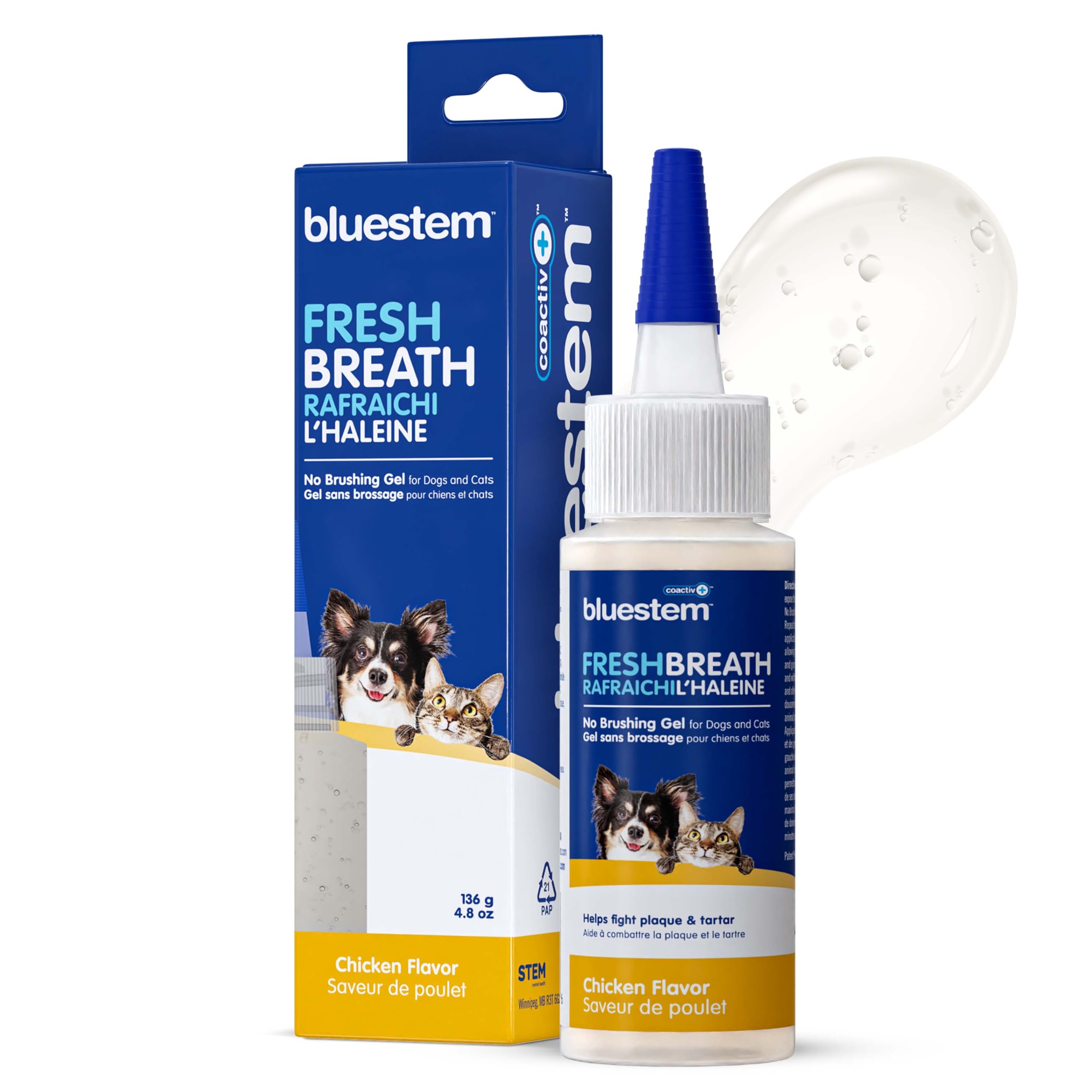 BluestemTM No Brush Dog Dental Gel - Fresh Breath & Plaque Fighting Oral Care for Dogs - Brushless Toothpaste for Easy At-Home Dental Cleaning - Perfect for Daily Use & Anxious Pets