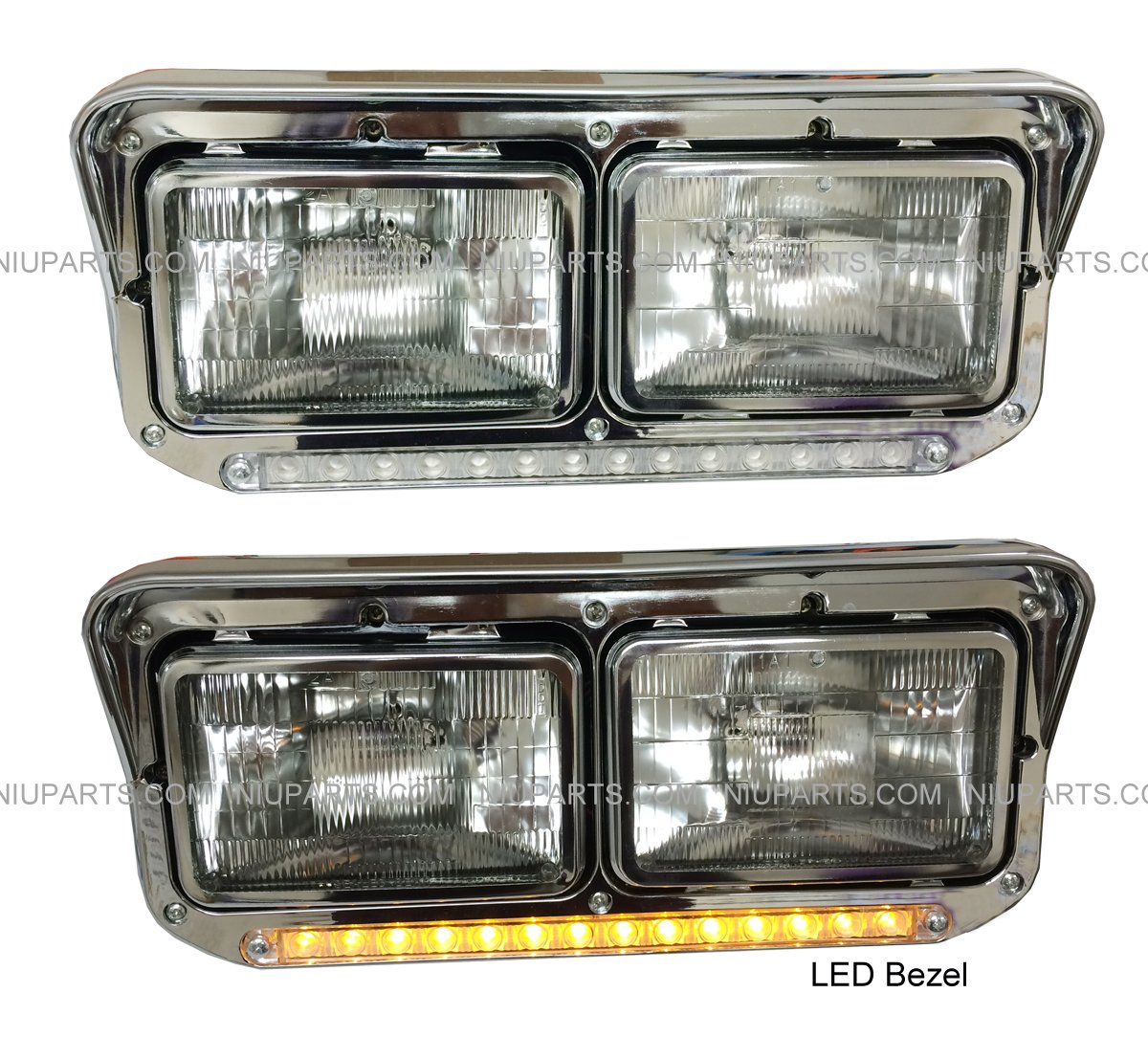 Clear/Amber LED Headlight with Chrome Trim - Compatible with Kenworth, Peterbilt, Freightliner & Western Star Trucks | Durable Replacement for Day/Night Driving & Enhanced Road Visibility