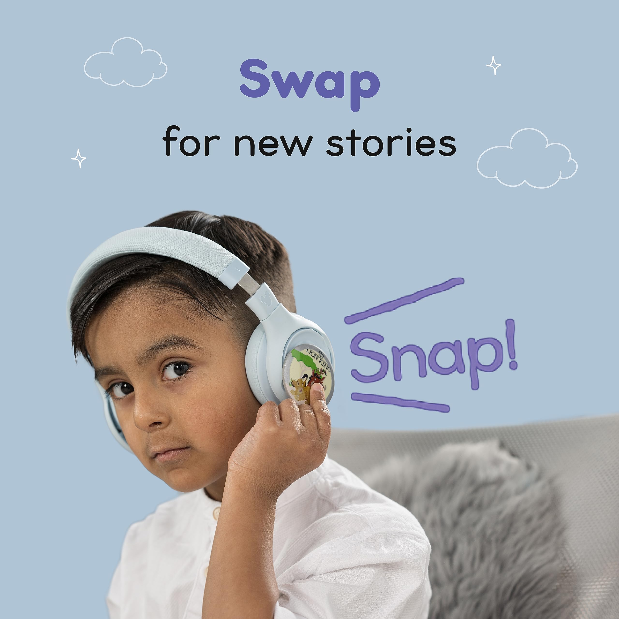 Disney StoryPhones - Foldable Bluetooth Kids Headphones with Mickey Mouse Story Disk | Wireless Learning Headset for Travel, Screen-Free Entertainment & Music | Perfect Gift for Boys & Girls (Light Blue) by Onanoff