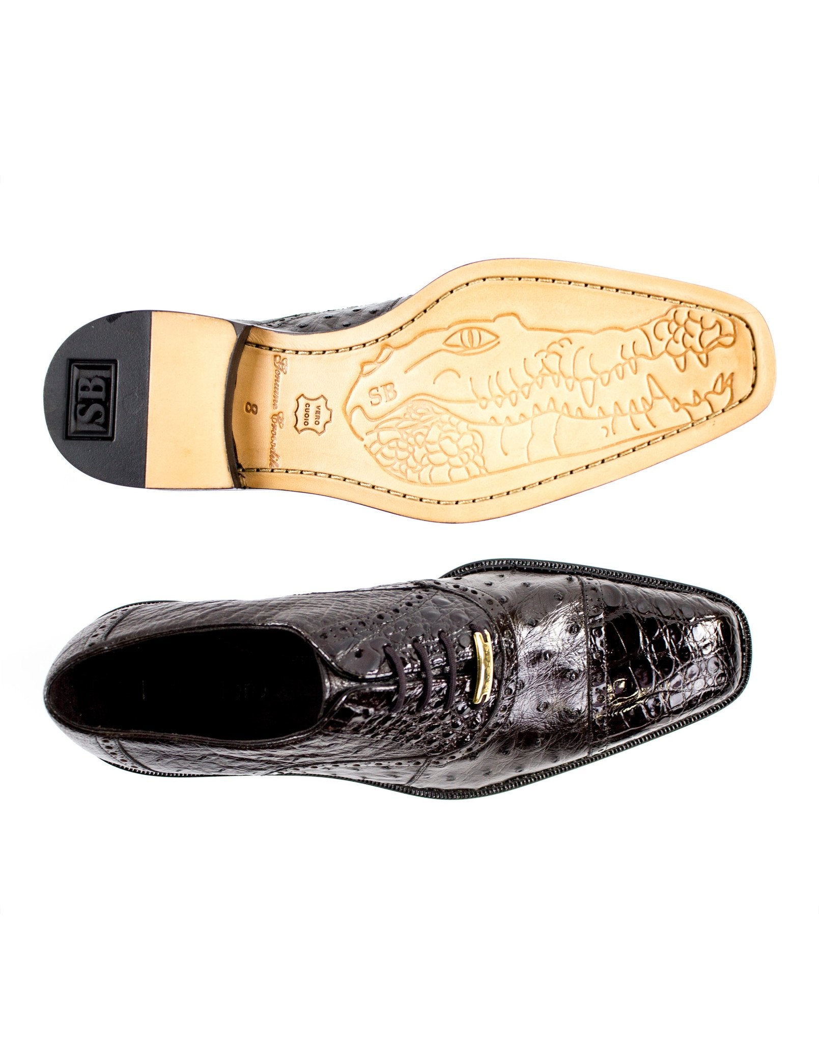 Belvedere Onesto II Genuine Ostrich & Crocodile Leather Dress Shoes for Men - Brown 1419 - Perfect for Business, Weddings & Formal Occasions
