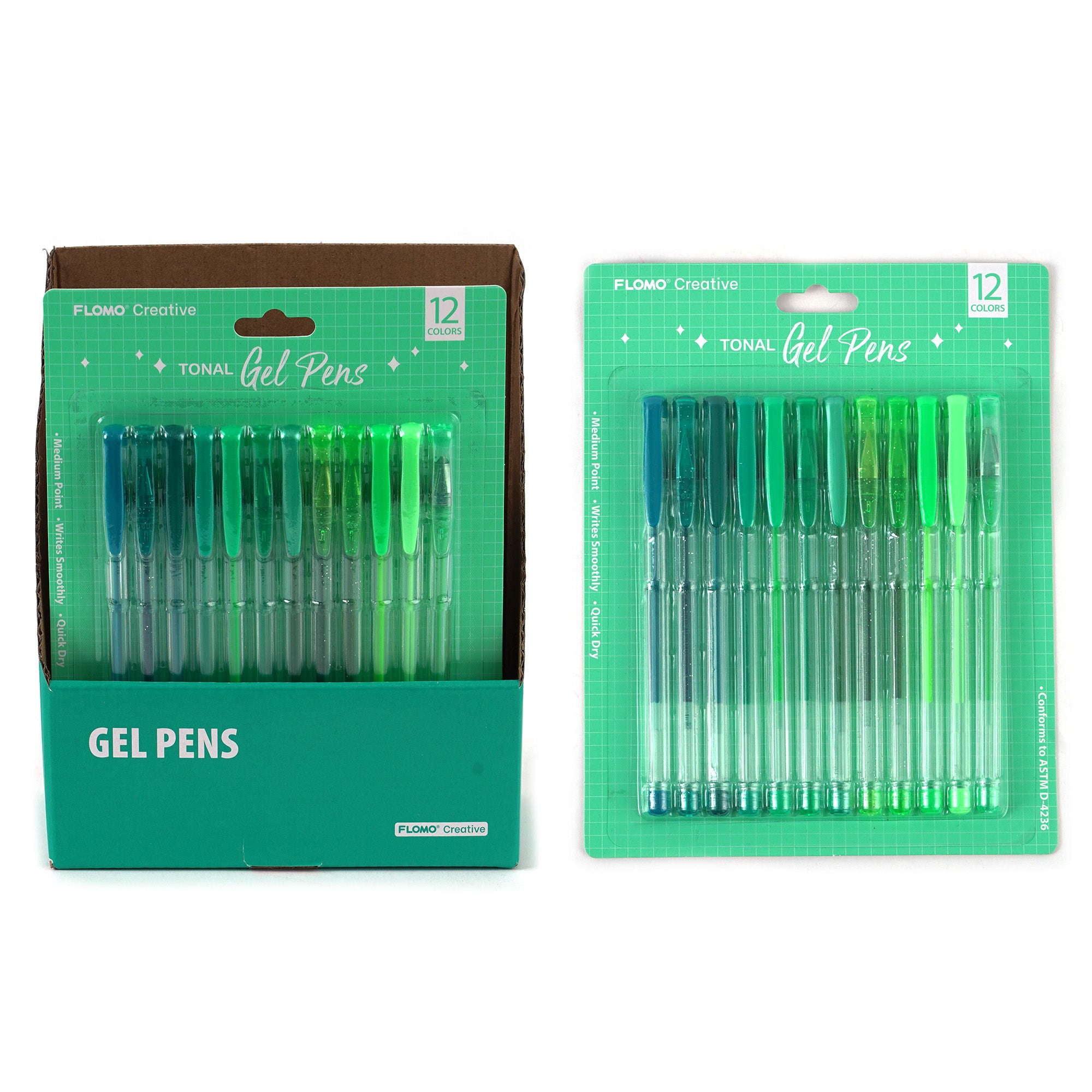 12-Pack Green Tonal Gel Pens for Journaling, Scrapbooking & Art Projects - Vibrant Colors, Smooth Writing