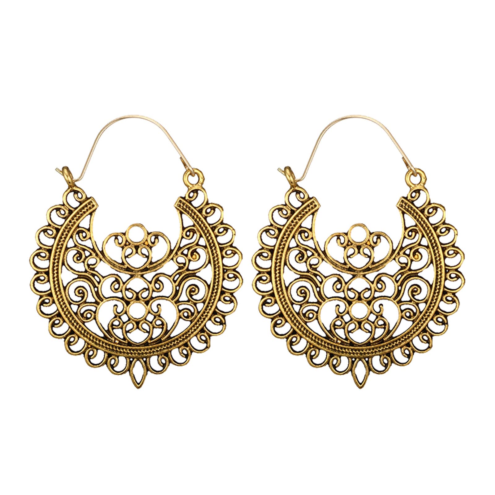 Boho Hoop Drop Earrings for Women - Vintage Hollow Out Elegant Jewelry - Perfect for Parties, Weddings & Everyday Wear (One Size)