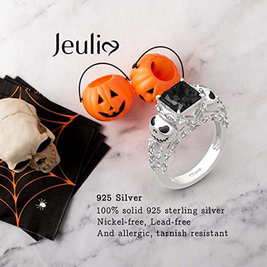 Jeulia Romantic Soul Skull Princess Cut Sterling Silver Ring for Women - Elegant Jewelry Gift for Wife, Girlfriend, Fiancee - Perfect for Engagement, Wedding, Anniversary, Christmas & Birthday (Includes Jewelry Box) | Gothic Style Statement Piece for Date Nights & Special Occasions