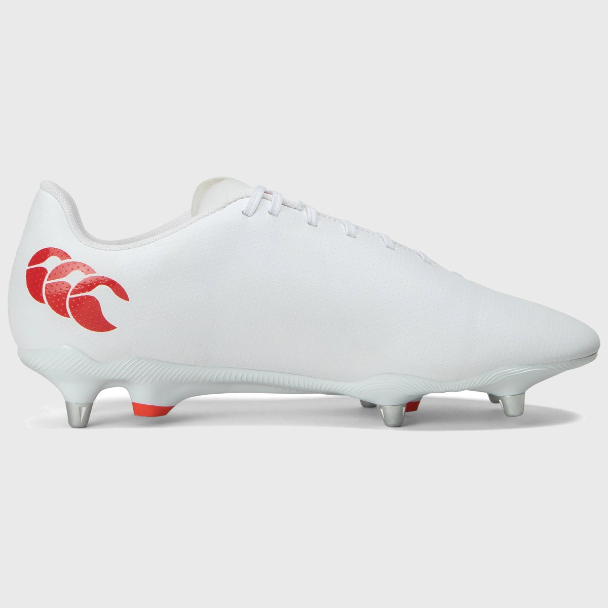 Canterbury Speed Raze SG Rugby Boots for Men - White/Black Cleats - Firm Ground Soccer Football Shoes for Rugby Matches & Training