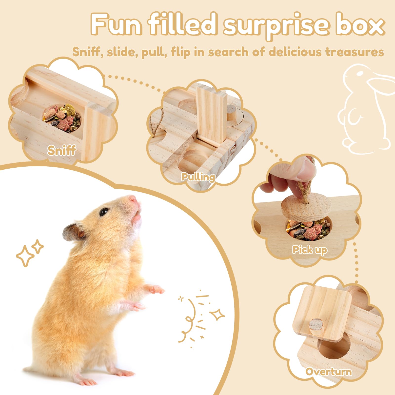 6 in 1 Wooden Small Animal Foraging Toy Set - Interactive Enrichment Toys for Hamsters, Guinea Pigs, Rabbits, Chinchillas & Gerbils - Perfect for Cage Play, Exercise & Mental Stimulation