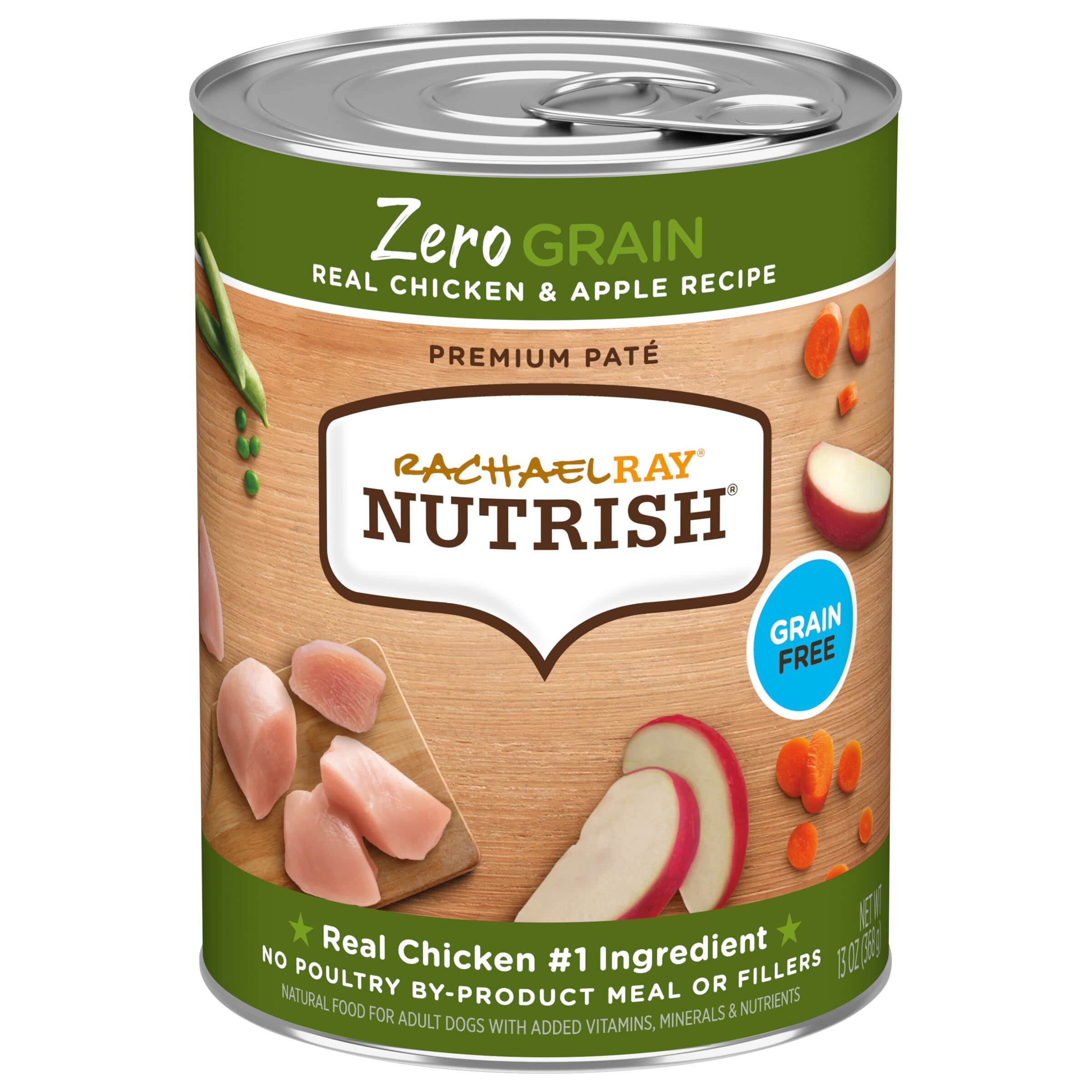 Rachael Ray Nutrish Zero Grain Wet Dog Food - Chicken Recipe, 13oz Can (Pack of 12) | Grain-Free, Natural Ingredients for Healthy Digestion | Perfect for Adult Dogs & Puppies at Mealtime or as a Tasty Topper